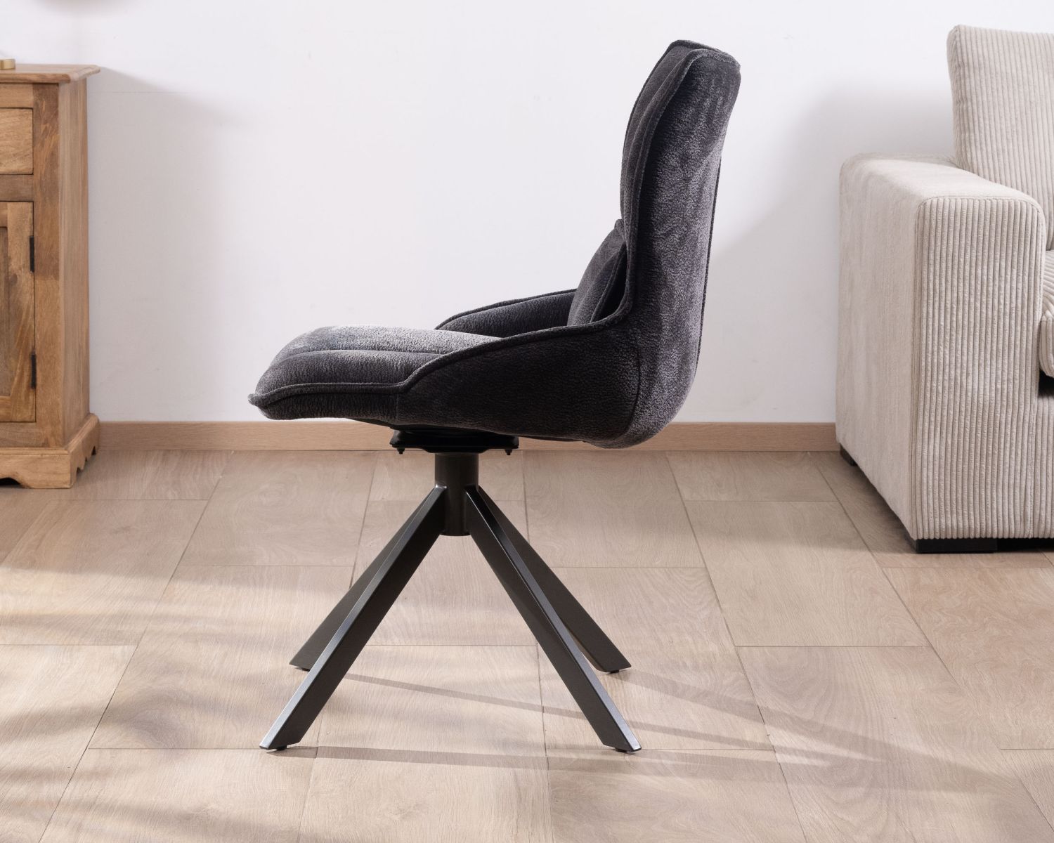 Lot de 2 chaises en tissu gris sur pied tournant en métal "Biorg" style rétro