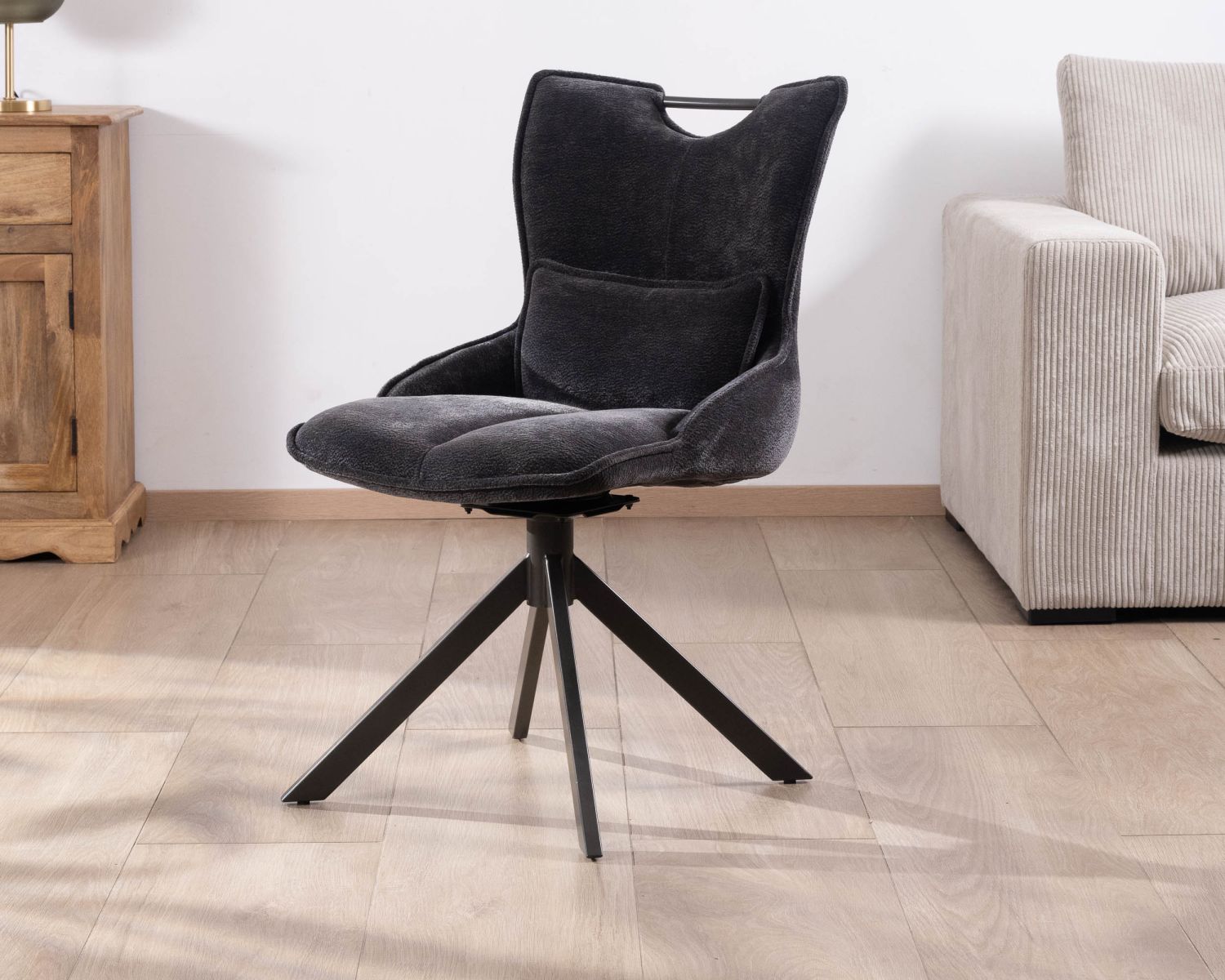 Lot de 2 chaises en tissu gris sur pied tournant en métal "Biorg" style rétro