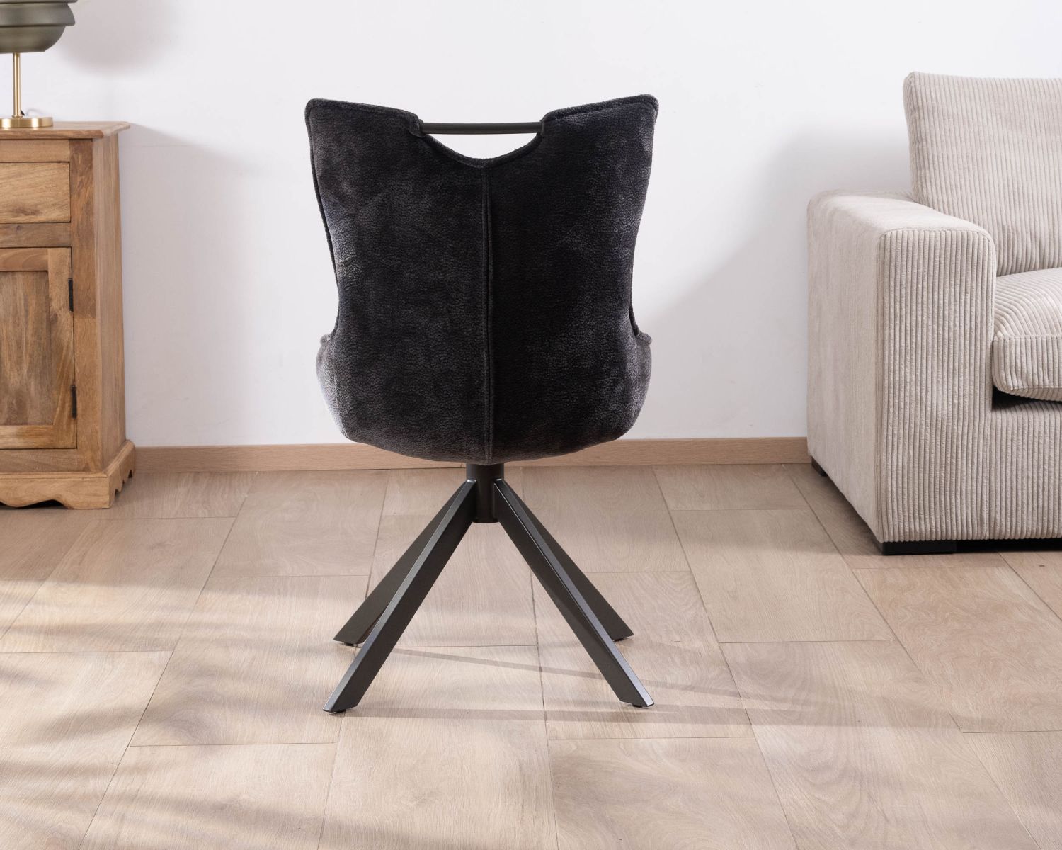 Lot de 2 chaises en tissu gris sur pied tournant en métal "Biorg" style rétro