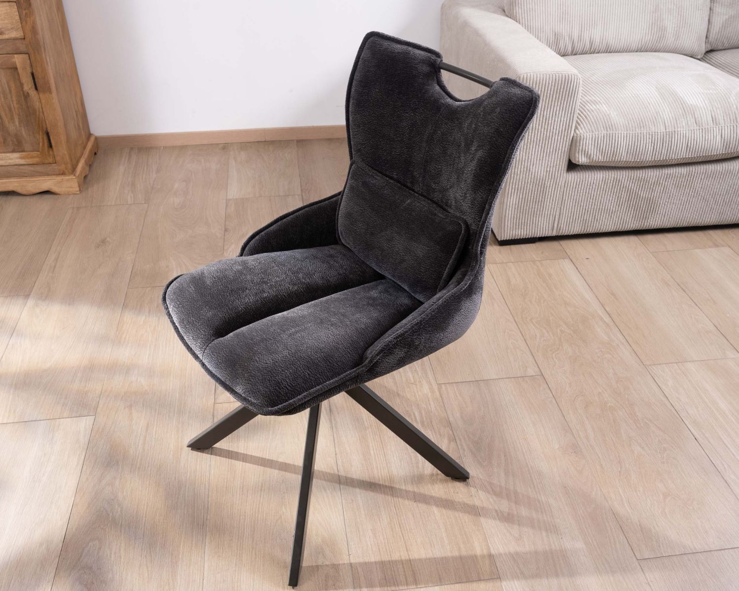 Lot de 2 chaises en tissu gris sur pied tournant en métal "Biorg" style rétro