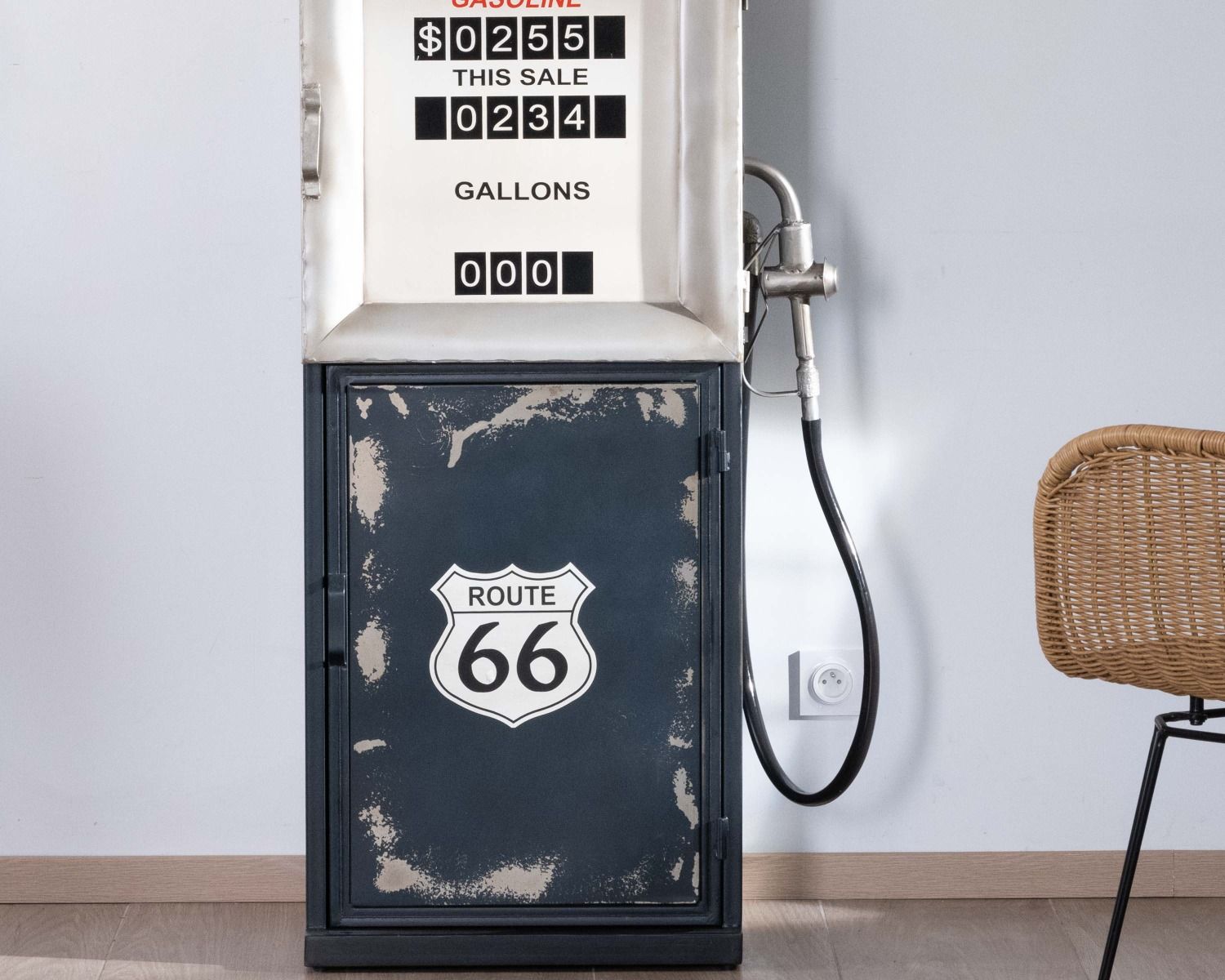Bar vintage pompe à essence route 66 métal bleu esprit récup "Crazy"