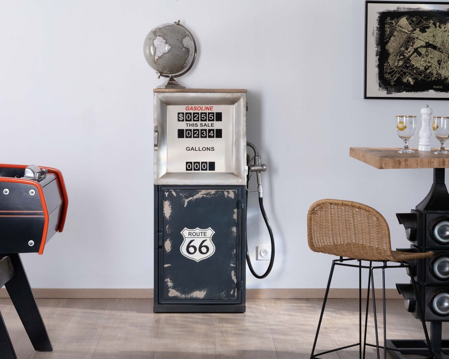 Bar vintage pompe à essence route 66 métal bleu esprit récup "Crazy"