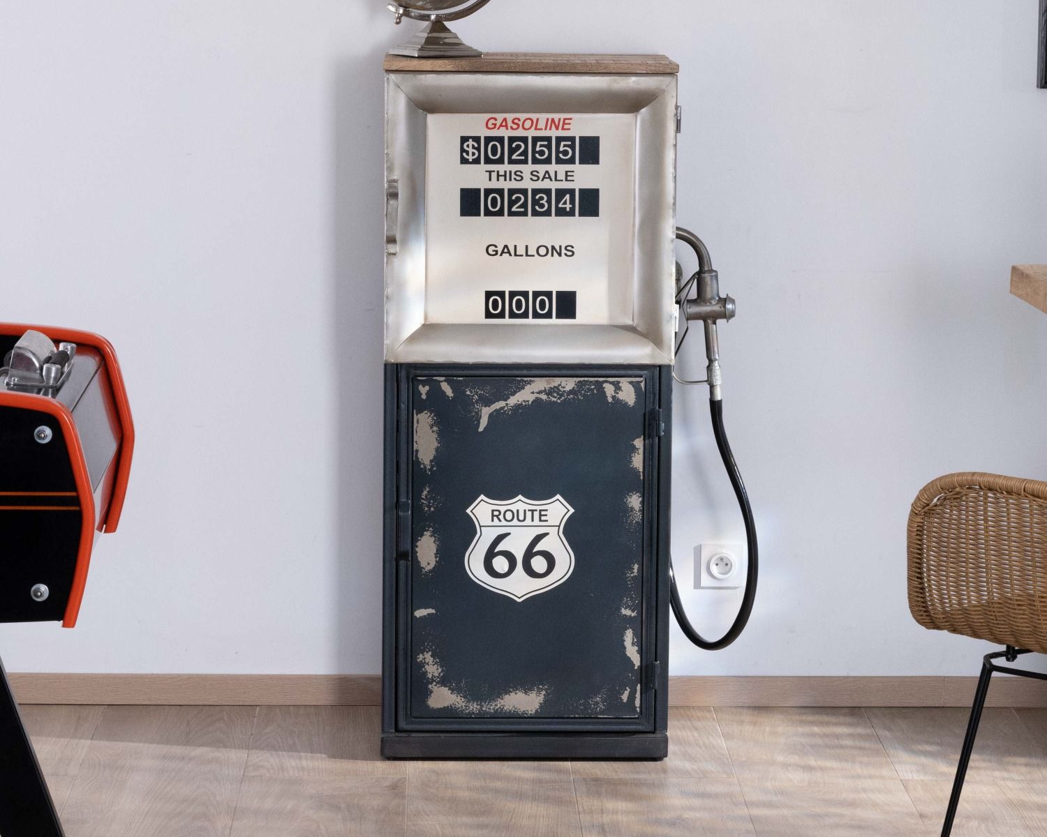 Bar vintage pompe à essence route 66 métal bleu esprit récup "Crazy"