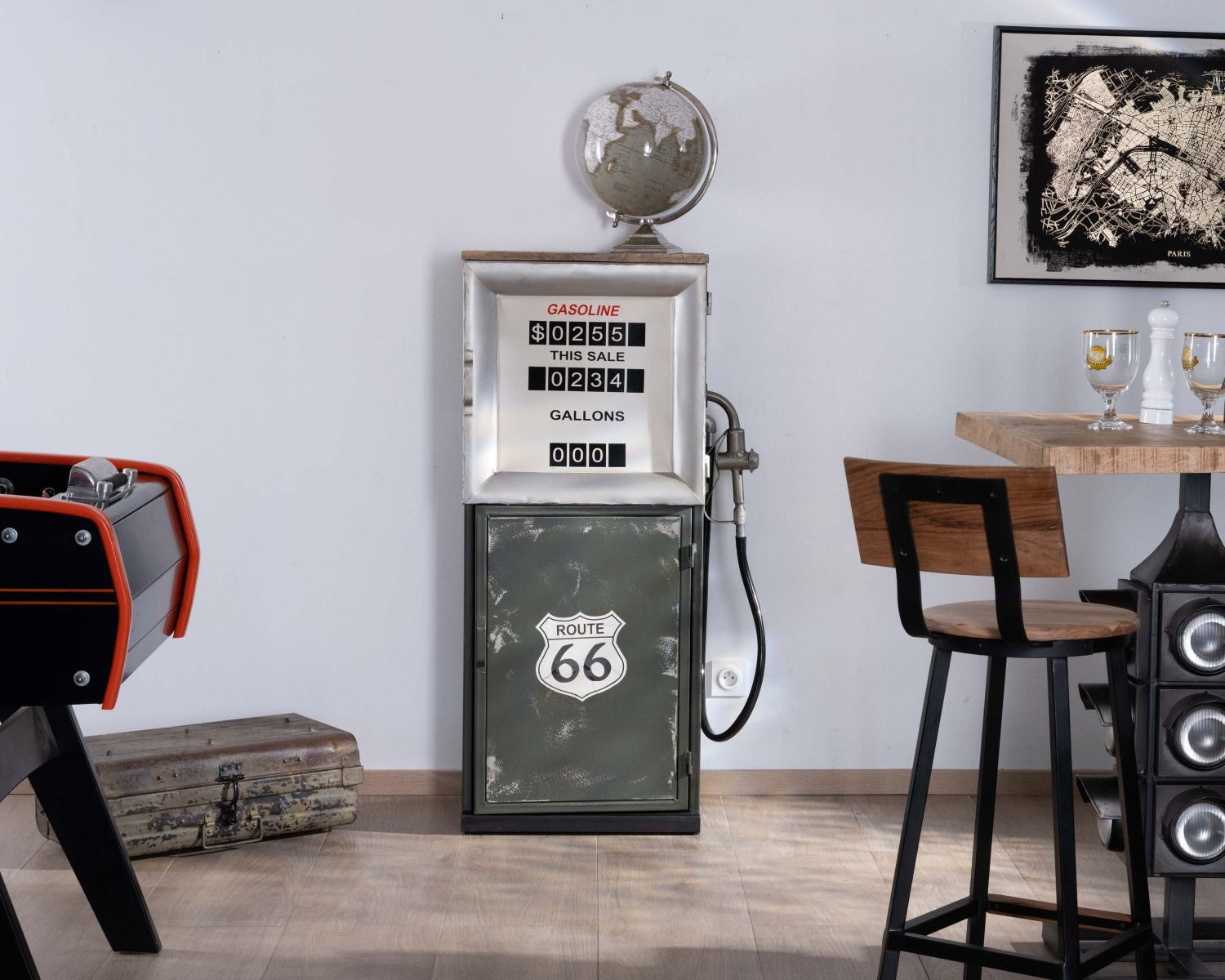 Chaise haute style industriel acacia et métal noir "Los Angeles"