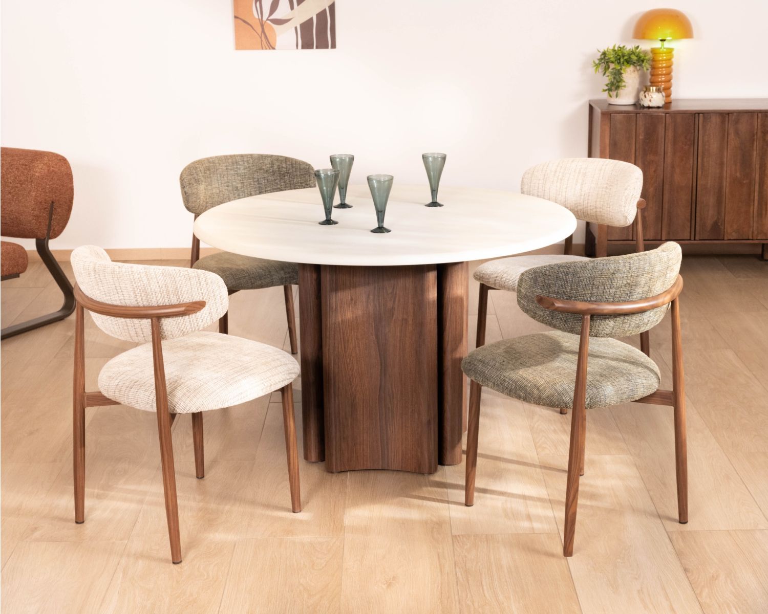 Table de repas ronde design rétro "Arpège" 120 cm