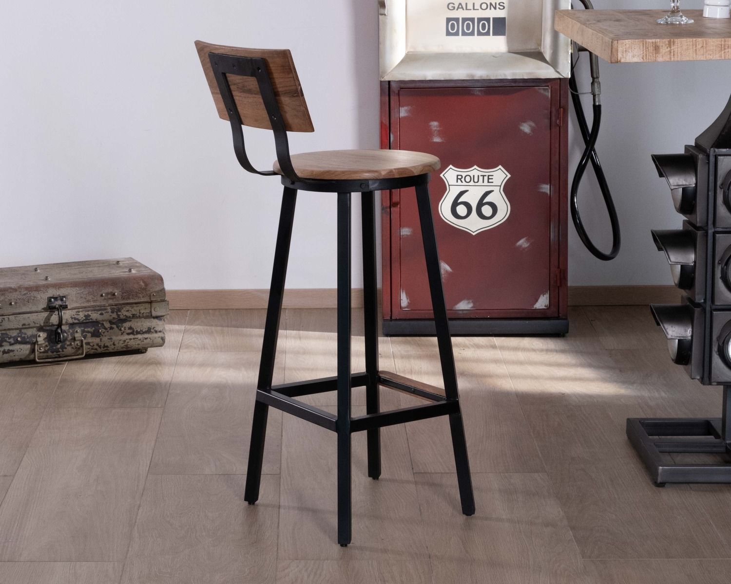 Meuble bar esprit récup route 66 pompe à essence métal rouge "Crazy"