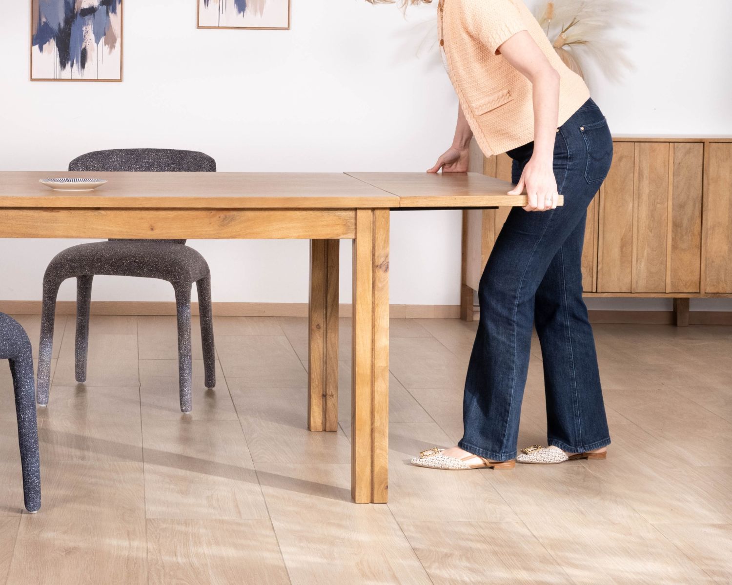 Table de repas extensible vintage en manguier naturel "Sicaly" 180 cm