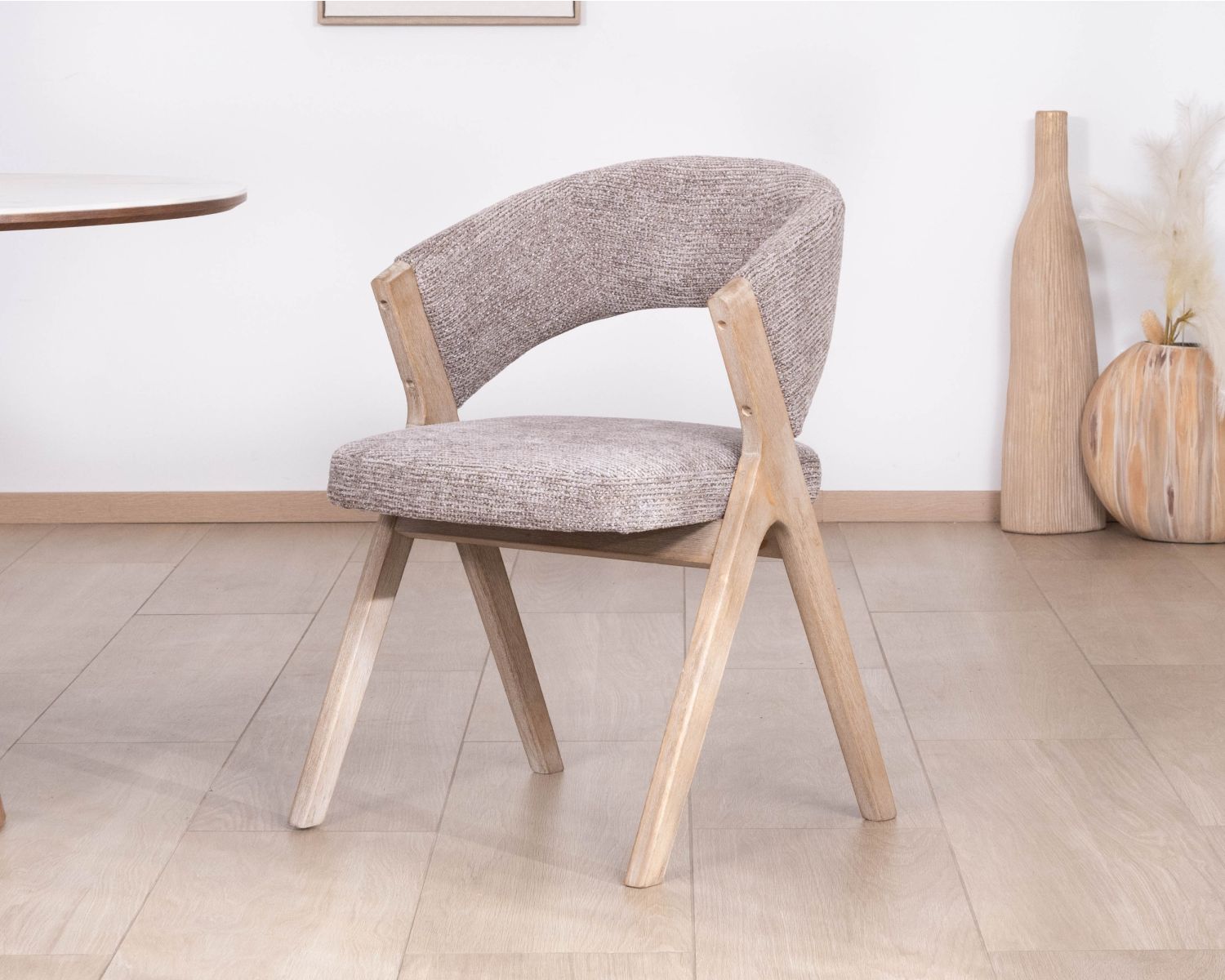 Lot de 2 chaises de salle à manger design organique "Kyara" en tissu grège tramé