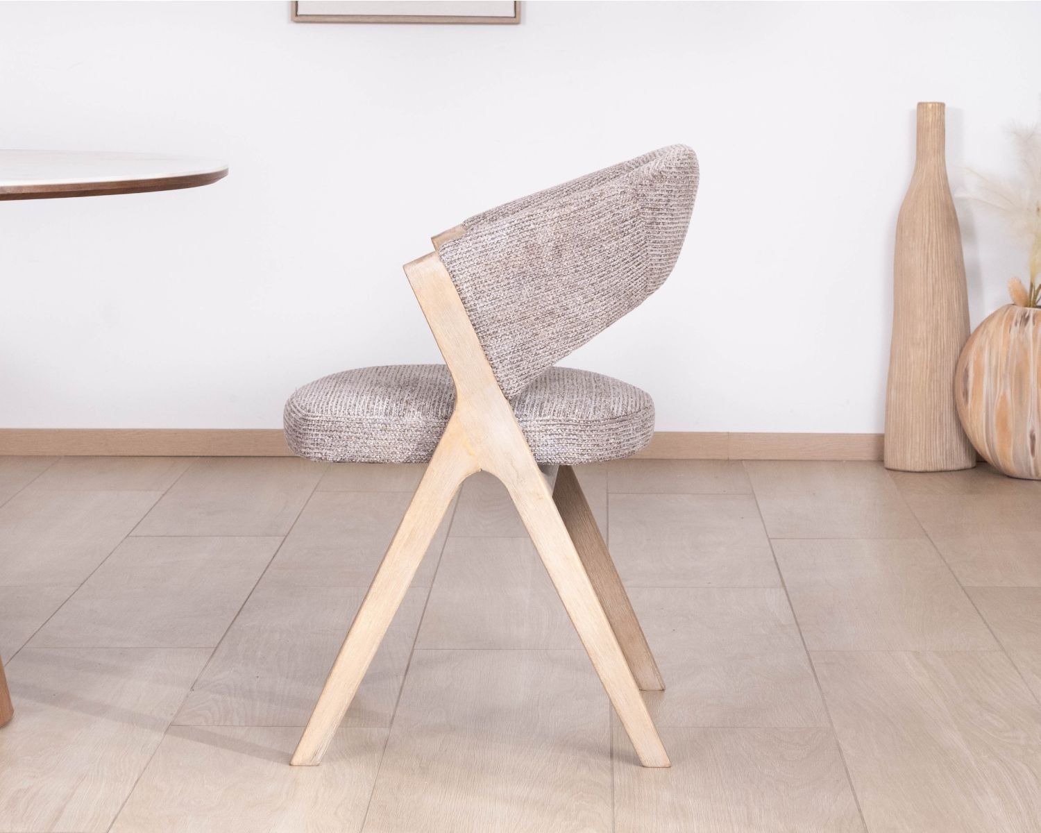 Lot de 2 chaises de salle à manger design organique "Kyara" en tissu grège tramé
