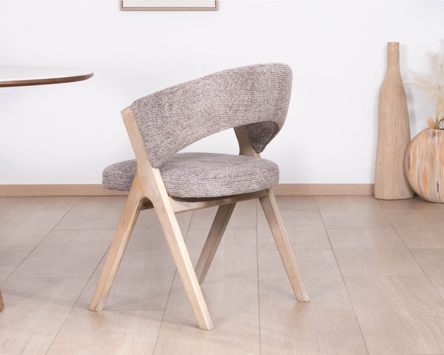 Lot de 2 chaises de salle à manger design organique "Kyara" en tissu grège tramé