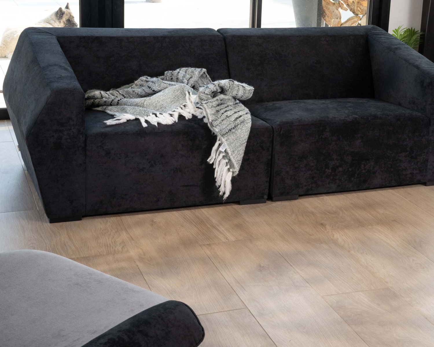 Canapé modulaire design en velours anthracite "Skult" 2/3 places