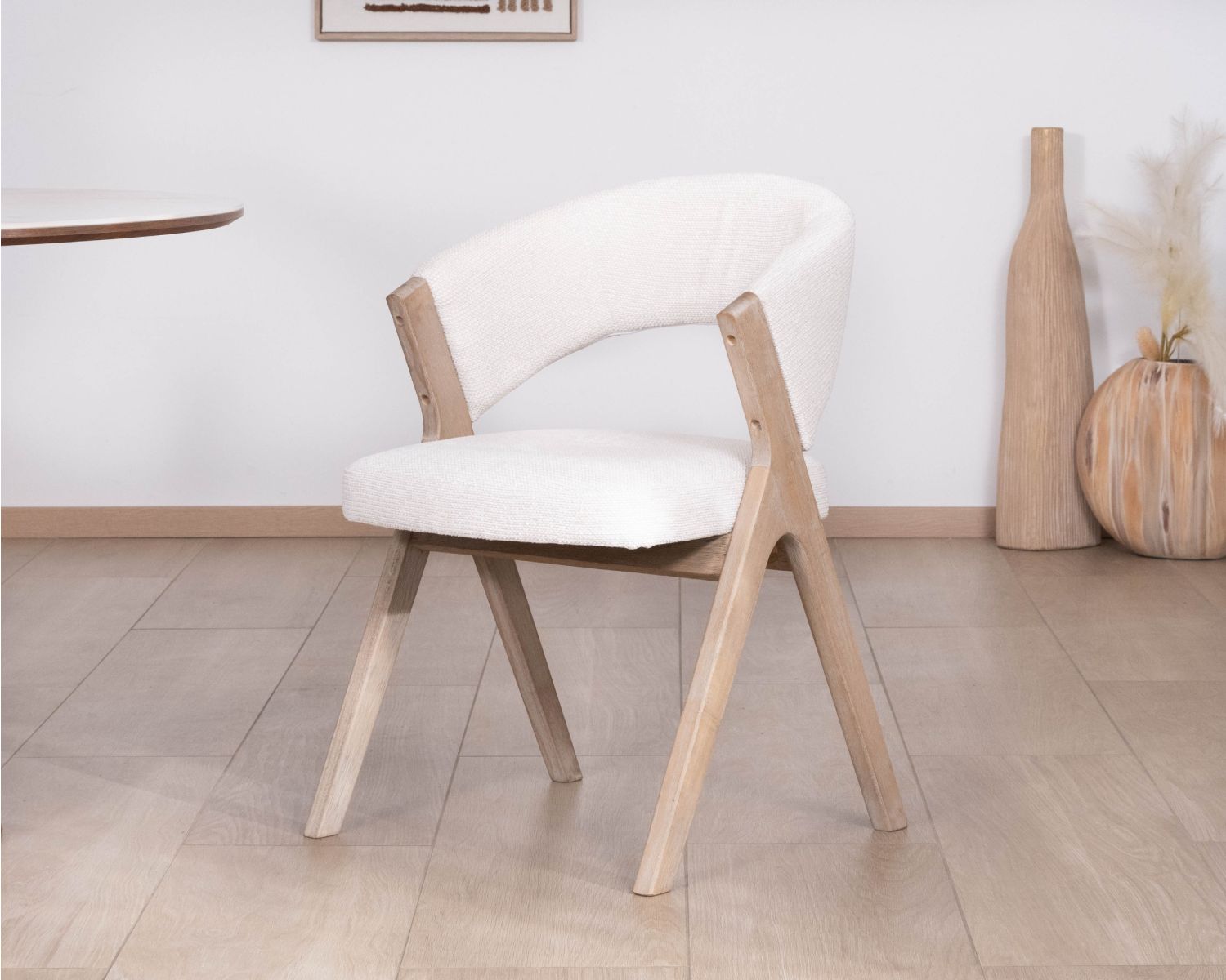 Lot de 2 chaises de salle à manger esprit japandi "Kyara" en tissu écru naturel et bois d'hévéa