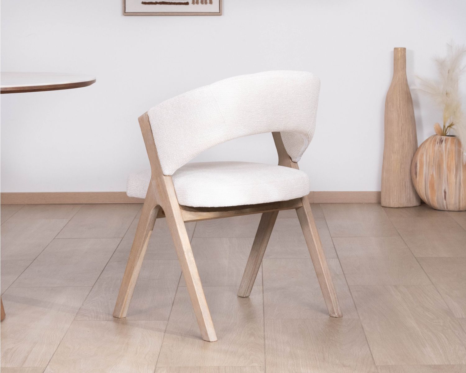 Lot de 2 chaises de salle à manger esprit japandi "Kyara" en tissu écru naturel et bois d'hévéa