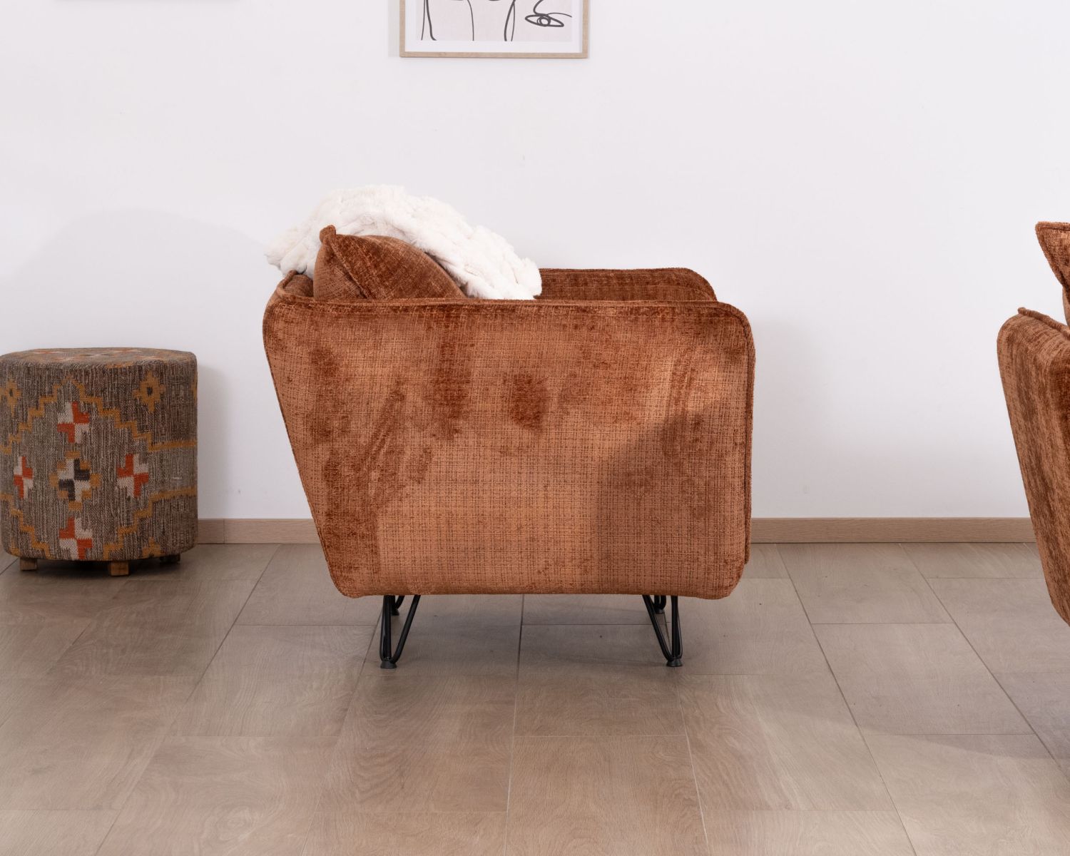 Fauteuil ultra confort en tissu terracotta "Hasting" style vintage cosy