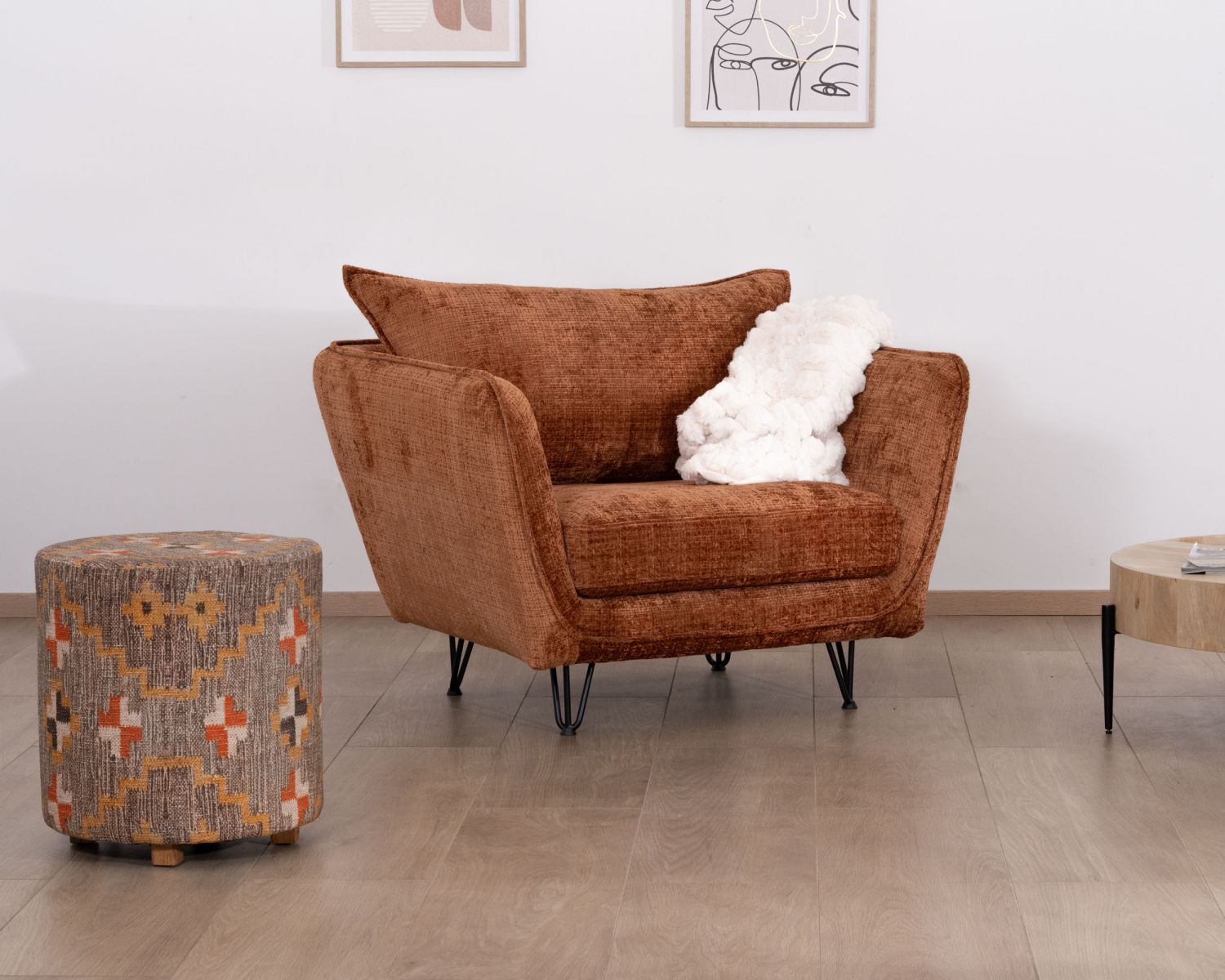 Fauteuil ultra confort en tissu terracotta "Hasting" style vintage cosy