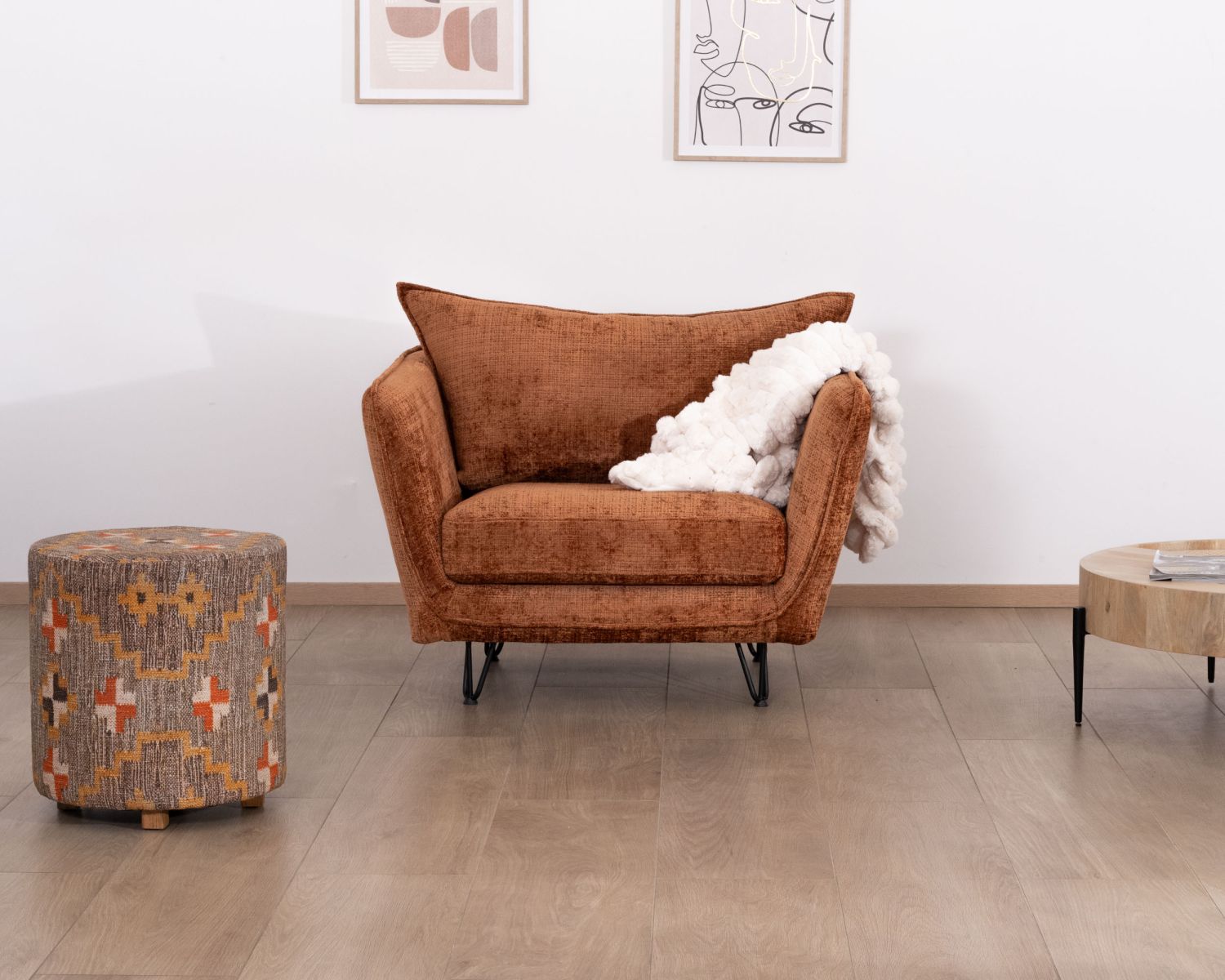 Fauteuil ultra confort en tissu terracotta "Hasting" style vintage cosy