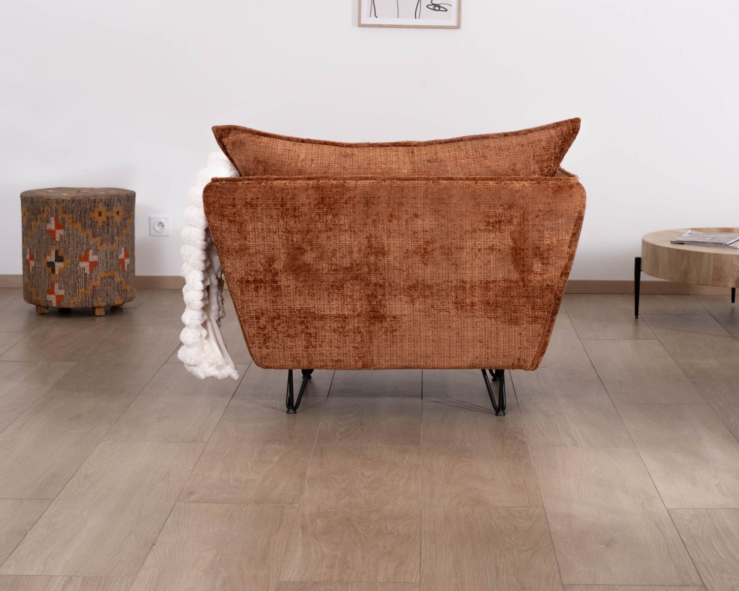 Fauteuil ultra confort en tissu terracotta "Hasting" style vintage cosy