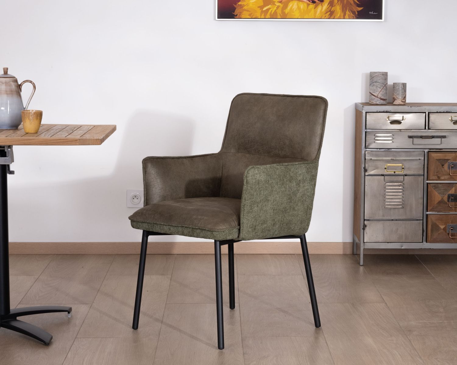 Lot de 2 chaises de repas look rétro "Lokka" bi-matière vert