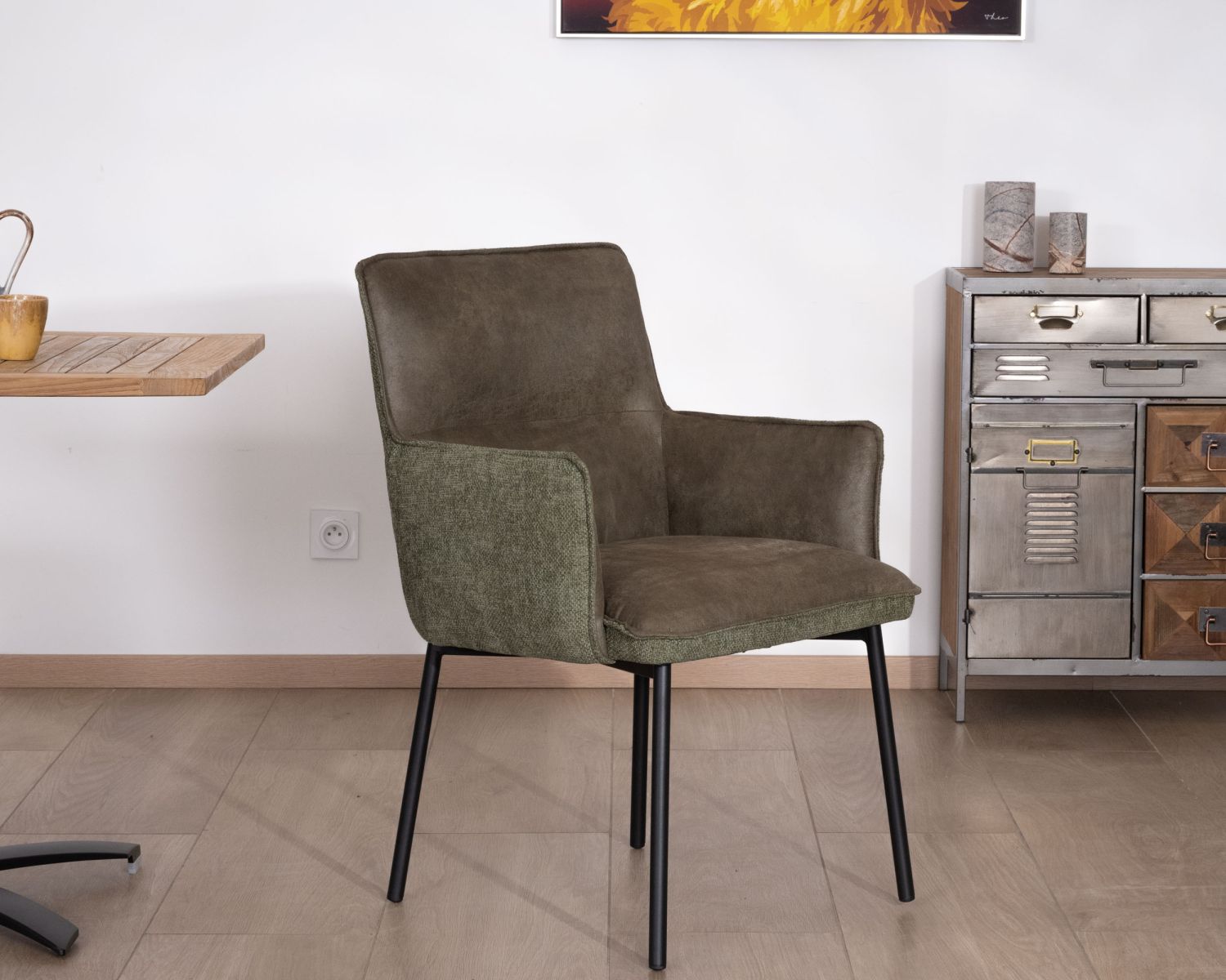 Lot de 2 chaises de repas look rétro "Lokka" bi-matière vert