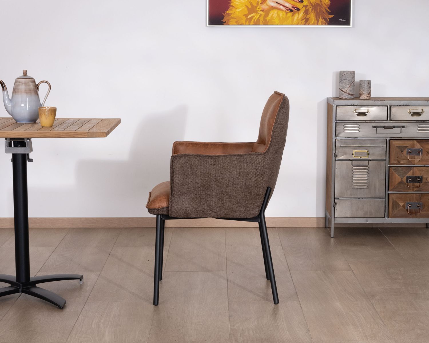 Lot de 2 chaises de repas confort "Lokka" bi-matière cognac et marron
