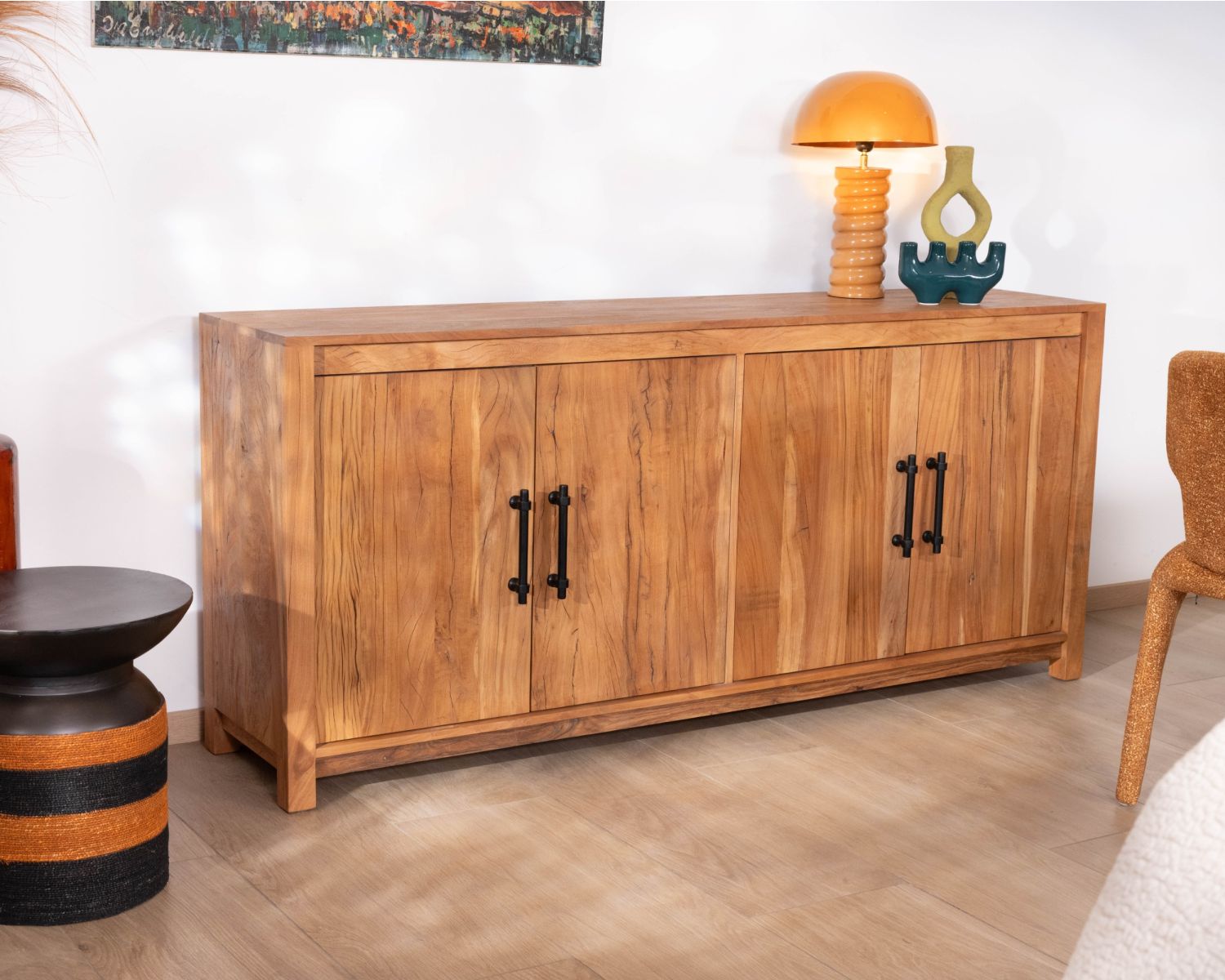 Buffet bas 4 portes 180 cm en bois recyclé "Mokal" esprit maison de campagne