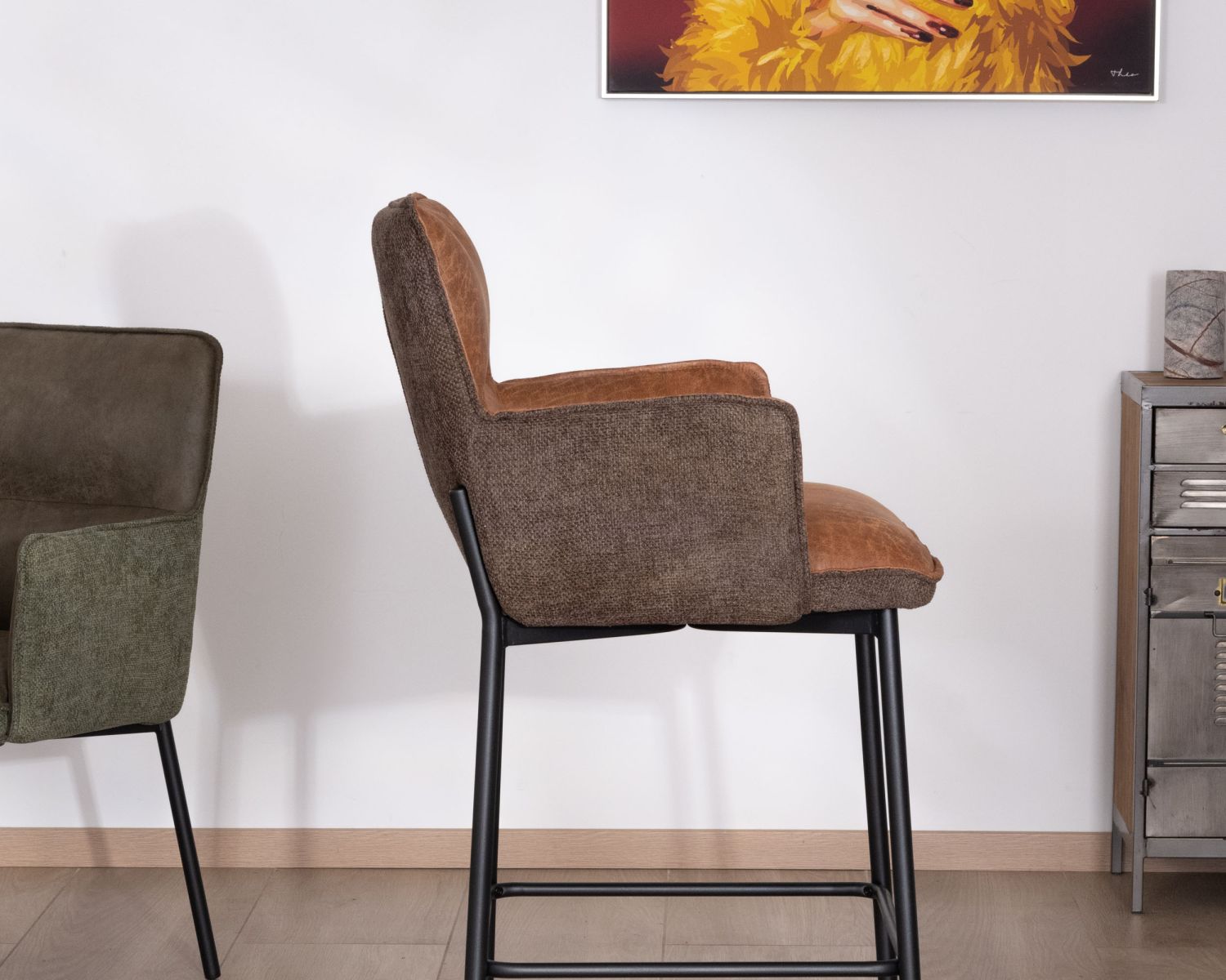 Lot de 2 chaises de bar bi-matière cognac et marron "Lokka" esprit rétro