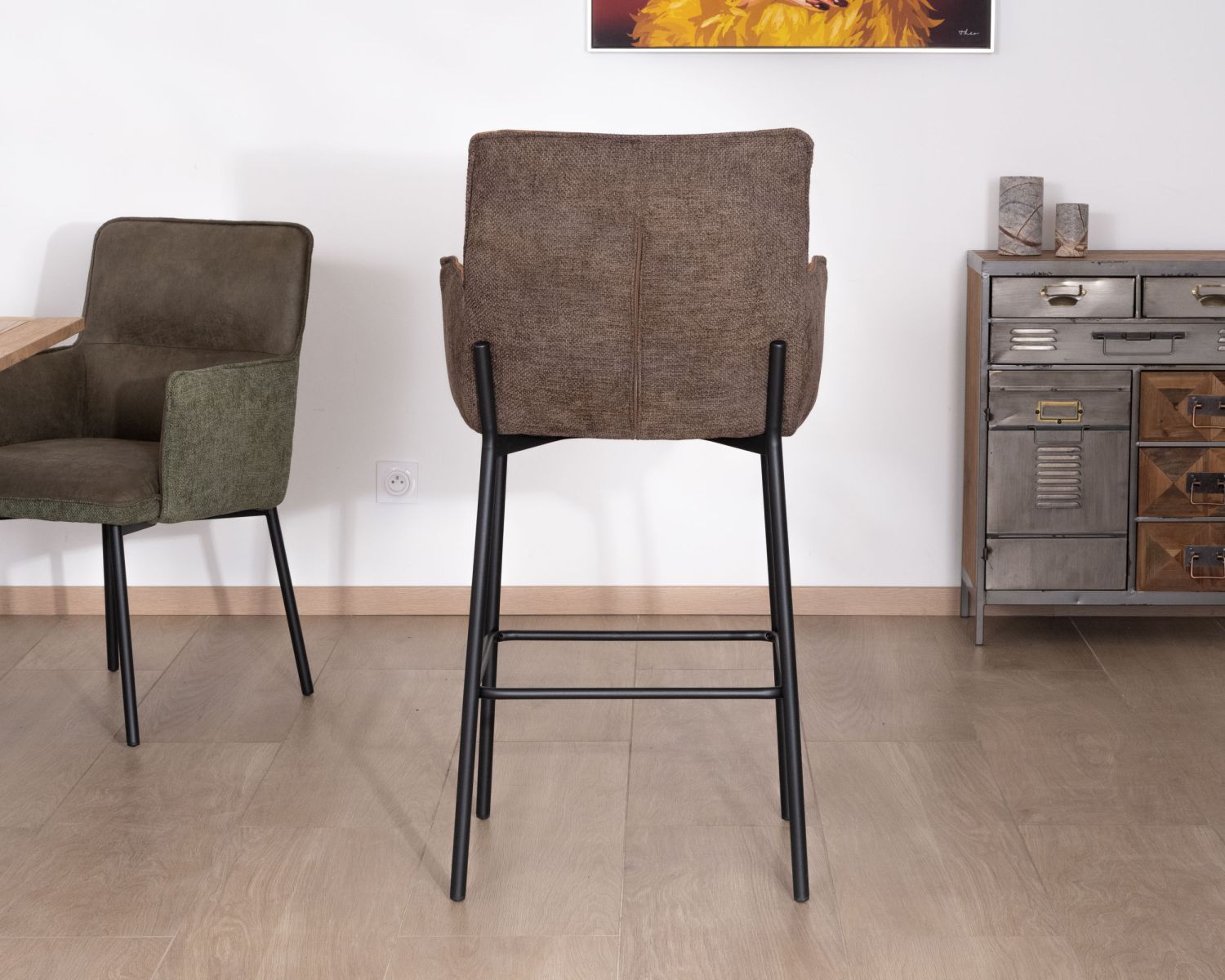 Lot de 2 chaises de bar bi-matière cognac et marron "Lokka" esprit rétro