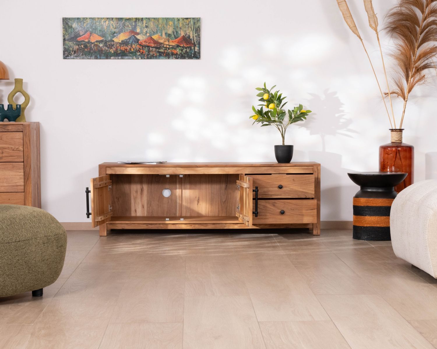 Meuble TV 155 cm esprit maison de campagne en bois recyclé "Mokal"