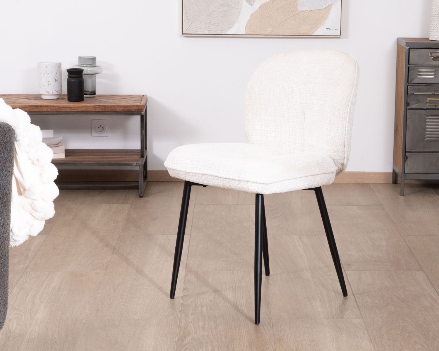 Lot de 2 chaises de repas confort style scandinave "Kinsac" en tissu bouclette blanc