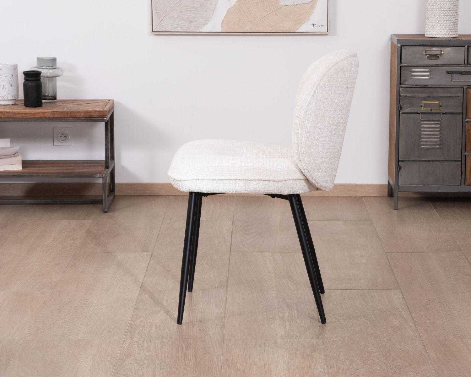 Lot de 2 chaises de repas confort style scandinave "Kinsac" en tissu bouclette blanc