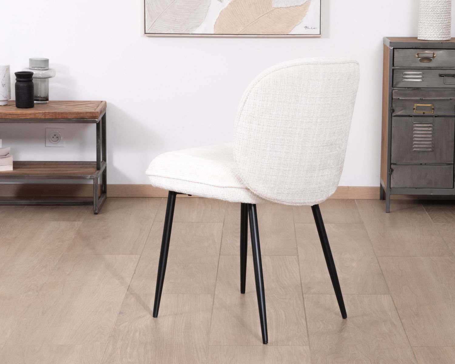 Lot de 2 chaises de repas confort style scandinave "Kinsac" en tissu bouclette blanc