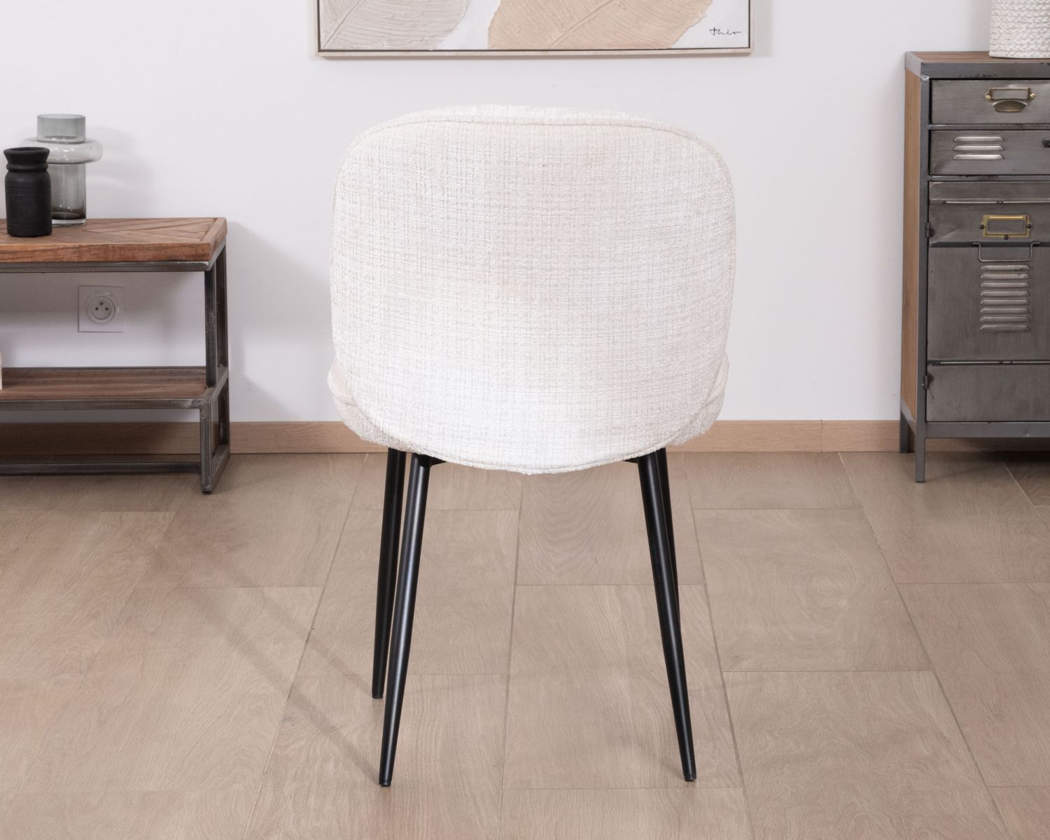 Lot de 2 chaises de repas confort style scandinave "Kinsac" en tissu bouclette blanc