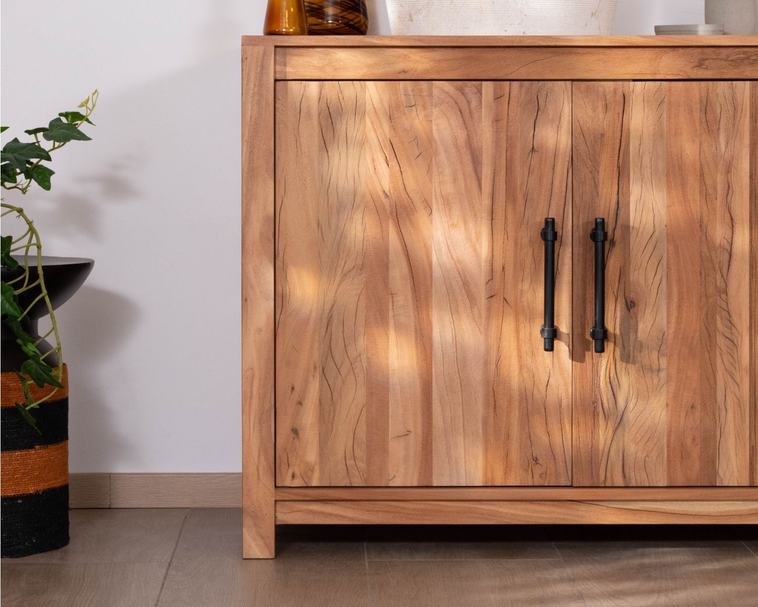 Grand meuble sous vasque double en bois recyclé "Mokal" 150 cm esprit maison de campagne