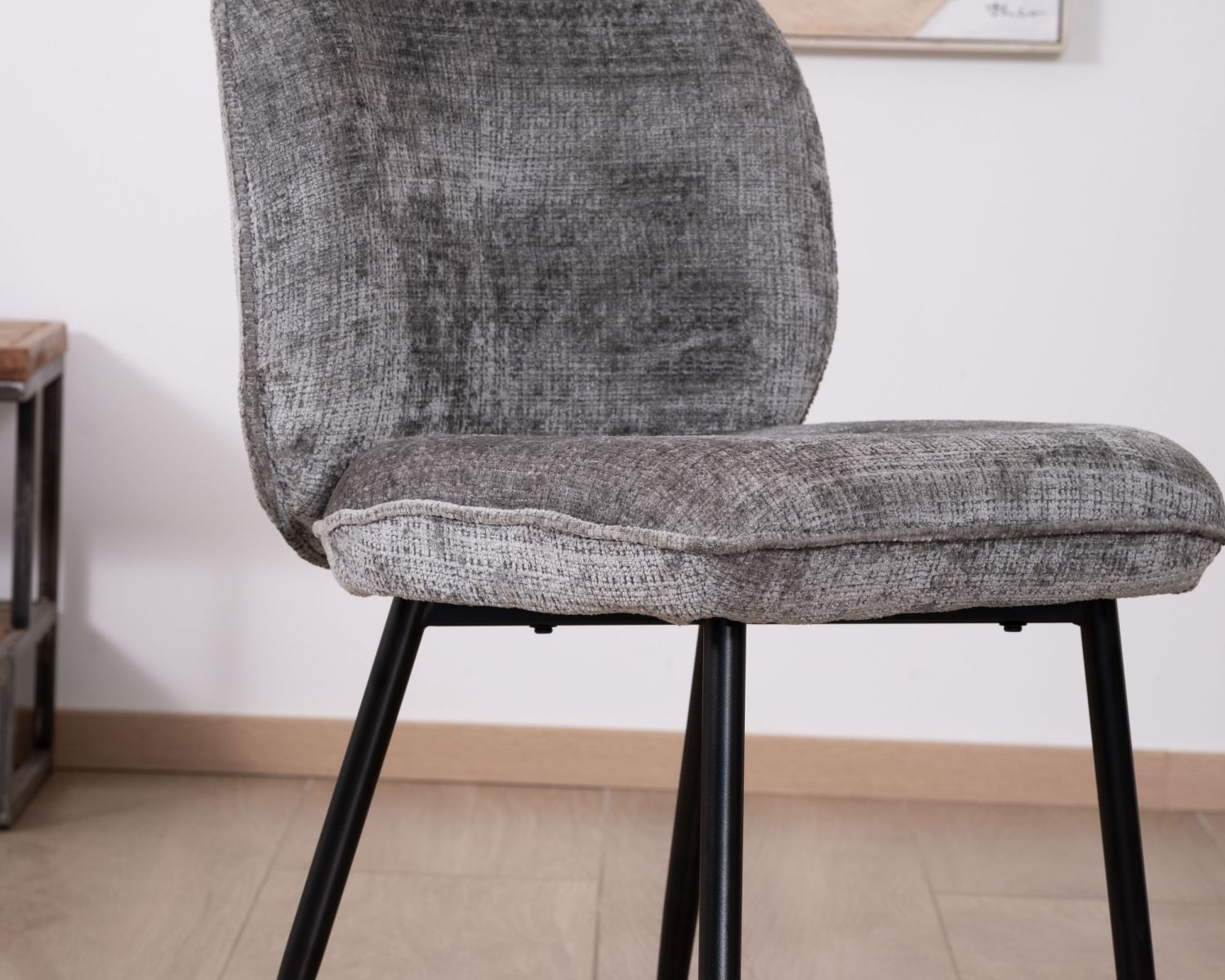 Lot de 2 chaises de repas contemporaines en tissu bouclette gris ultra doux "Kinsac"