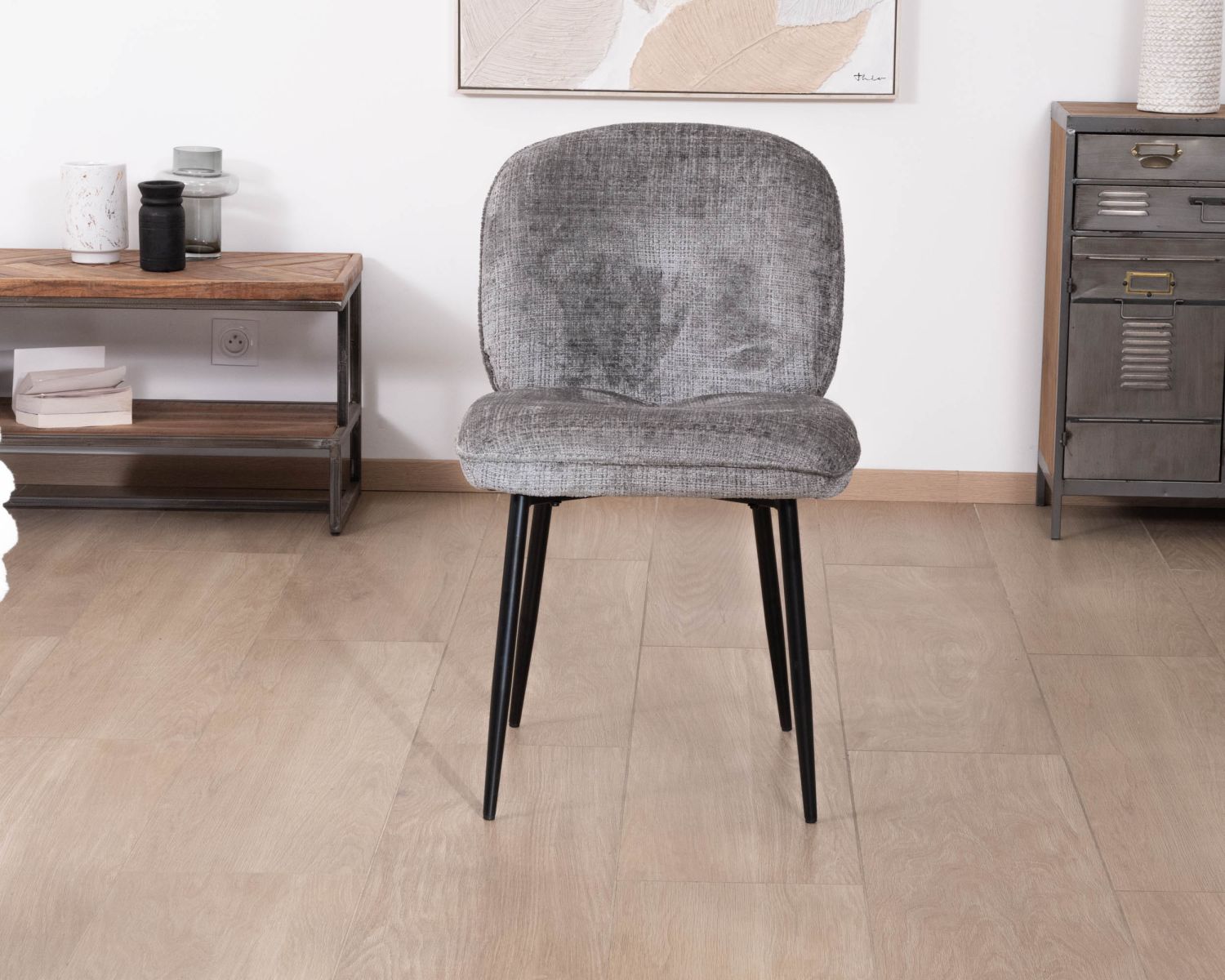 Lot de 2 chaises de repas contemporaines en tissu bouclette gris ultra doux "Kinsac"