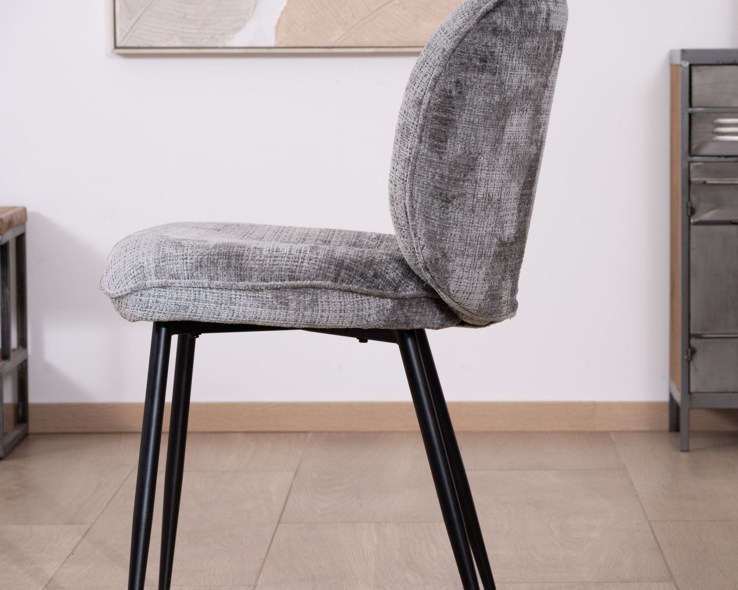 Lot de 2 chaises de repas contemporaines en tissu bouclette gris ultra doux "Kinsac"