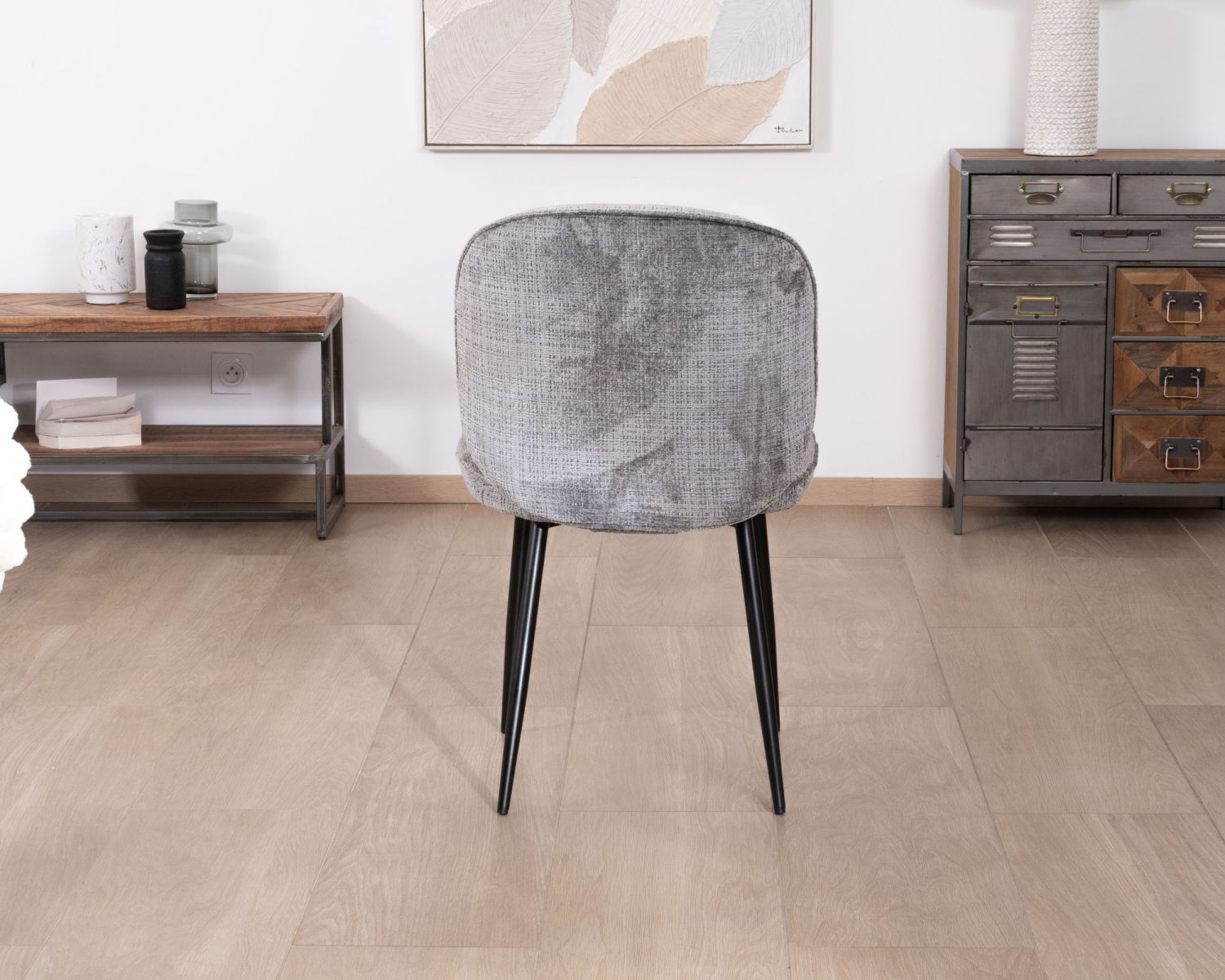 Lot de 2 chaises de repas contemporaines en tissu bouclette gris ultra doux "Kinsac"