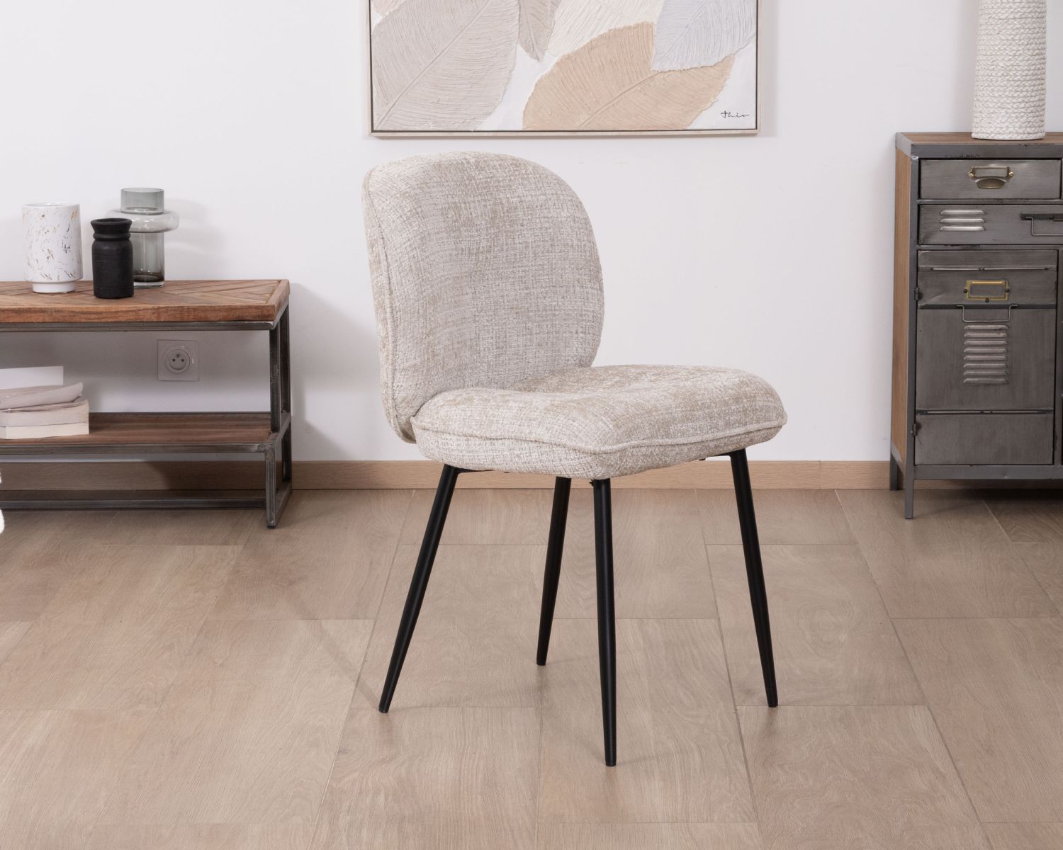 Lot de 2 chaises de repas design arrondi en tissu bouclette gris beige "Kinsac"