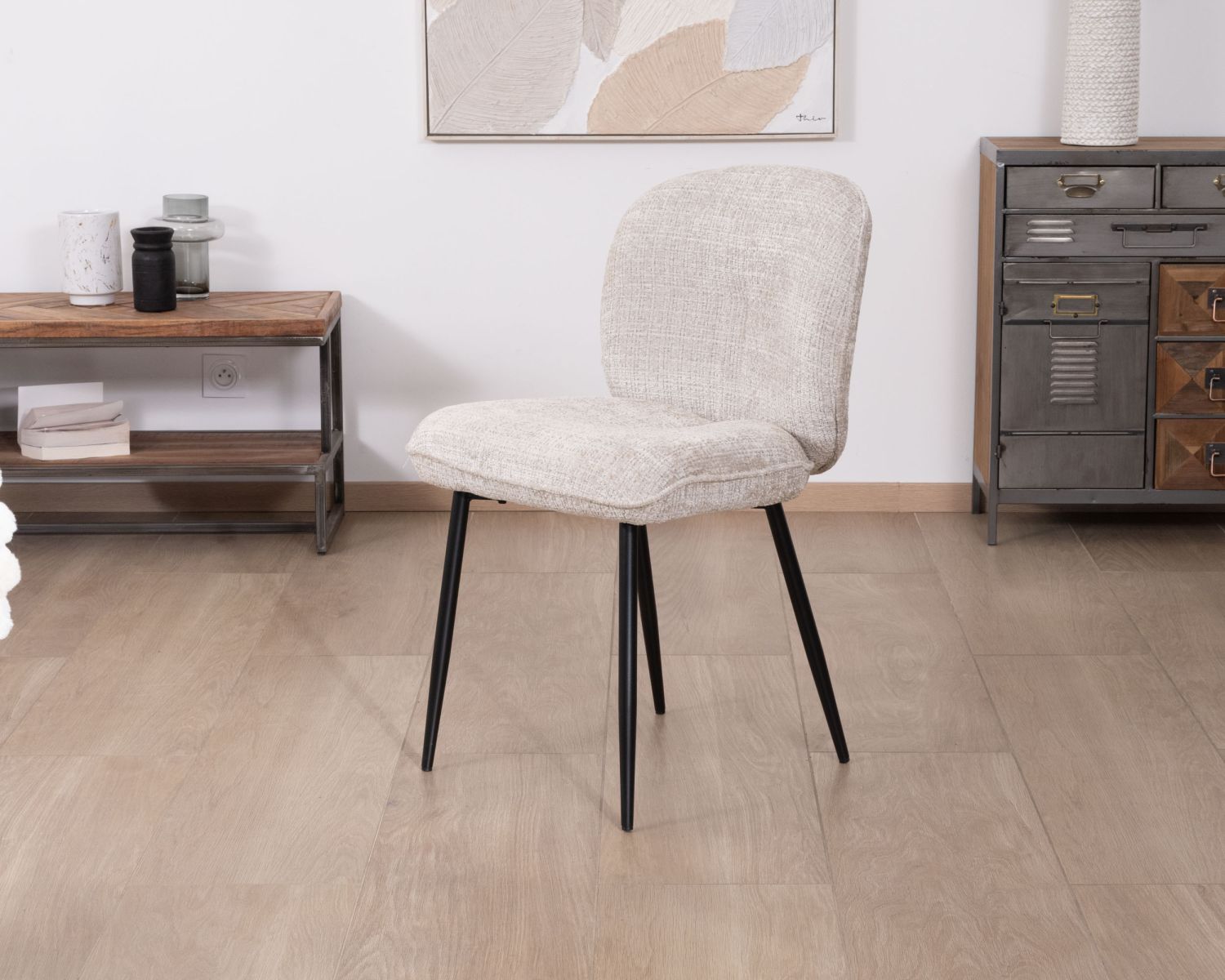 Lot de 2 chaises de repas design arrondi en tissu bouclette gris beige "Kinsac"