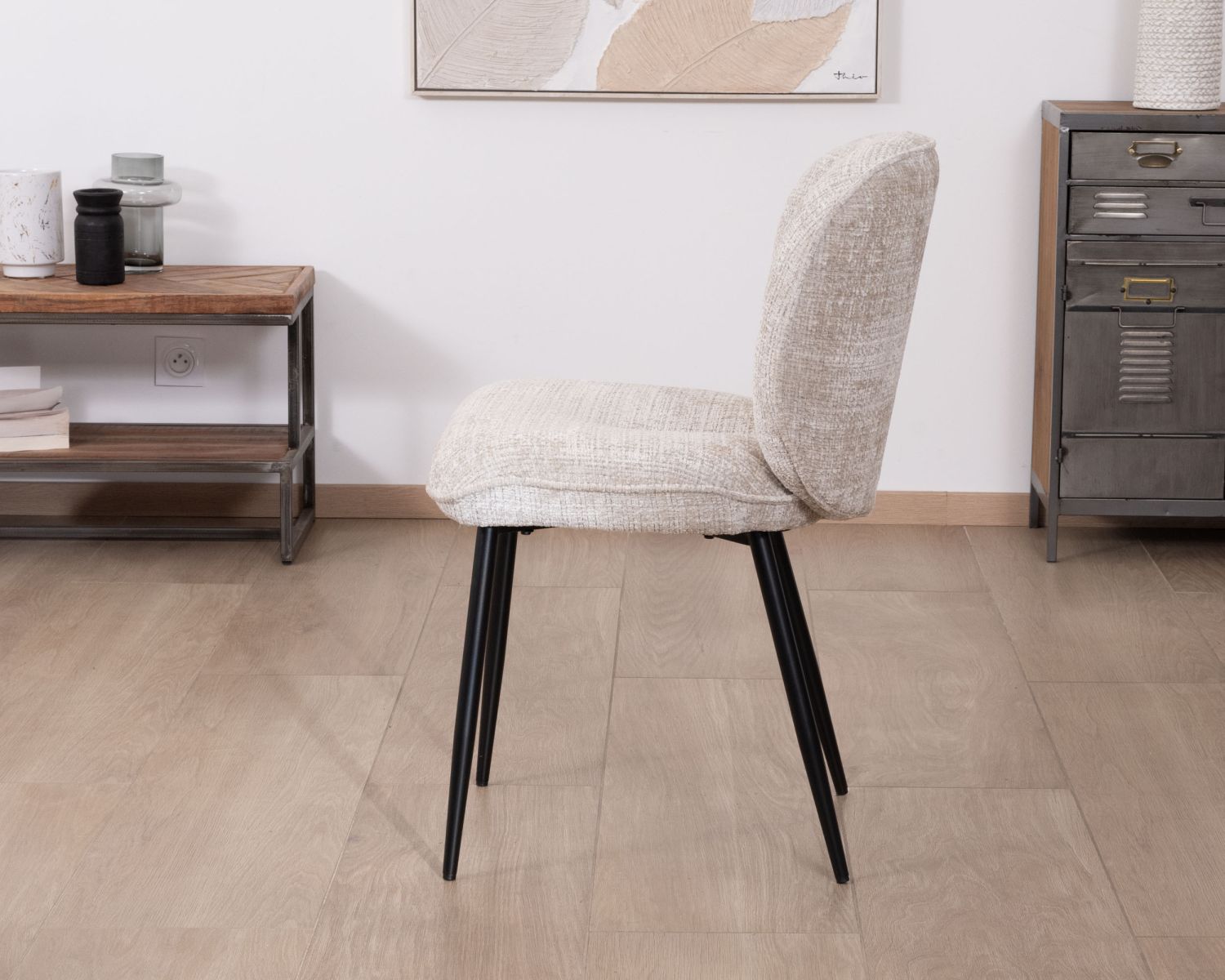 Lot de 2 chaises de repas design arrondi en tissu bouclette gris beige "Kinsac"