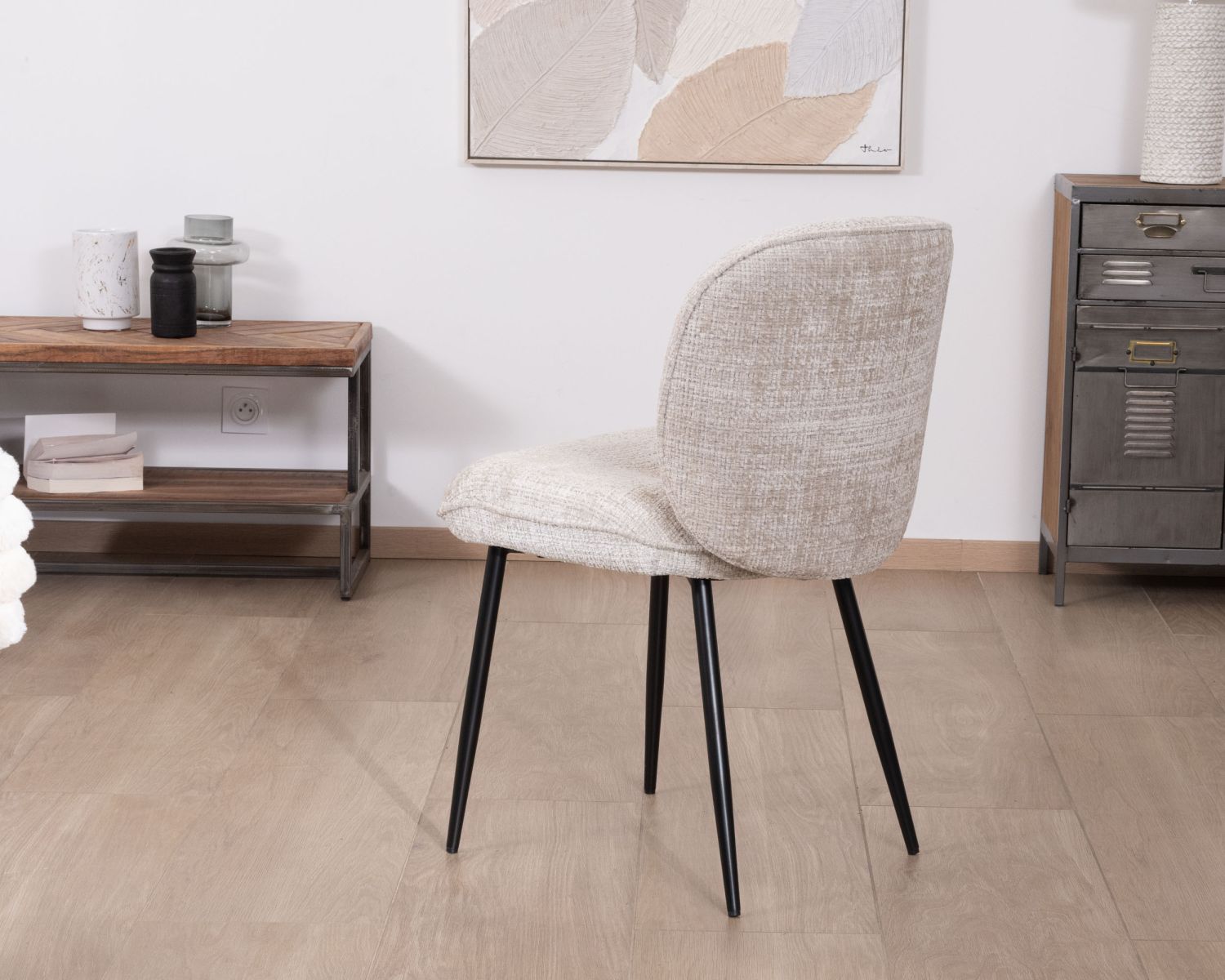 Lot de 2 chaises de repas design arrondi en tissu bouclette gris beige "Kinsac"