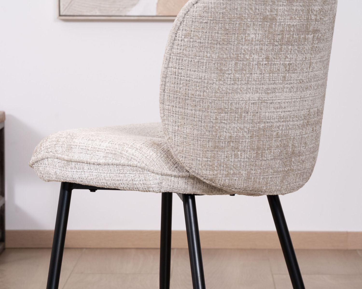 Lot de 2 chaises de repas design arrondi en tissu bouclette gris beige "Kinsac"