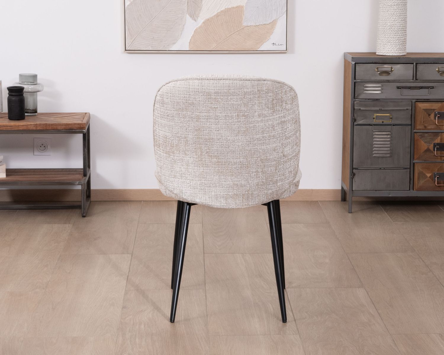 Lot de 2 chaises de repas design arrondi en tissu bouclette gris beige "Kinsac"