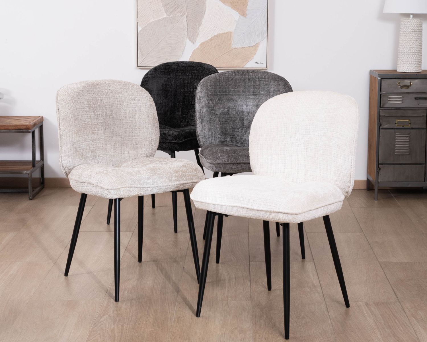 Lot de 2 chaises de repas contemporaines en tissu bouclette gris ultra doux "Kinsac"