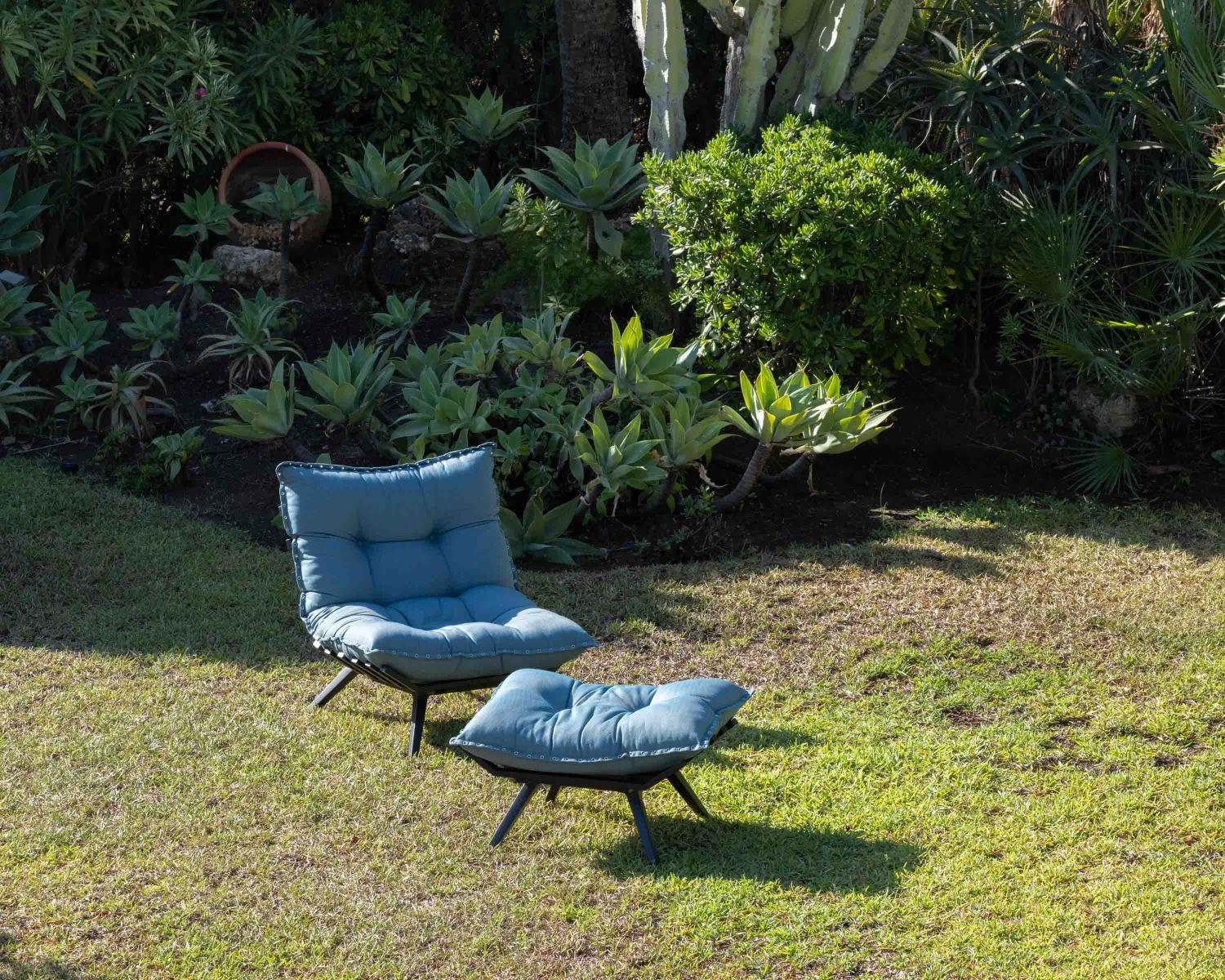 Chaise longue haut de gamme turquoise et noire avec repose-pieds modulaire "Lisca"
