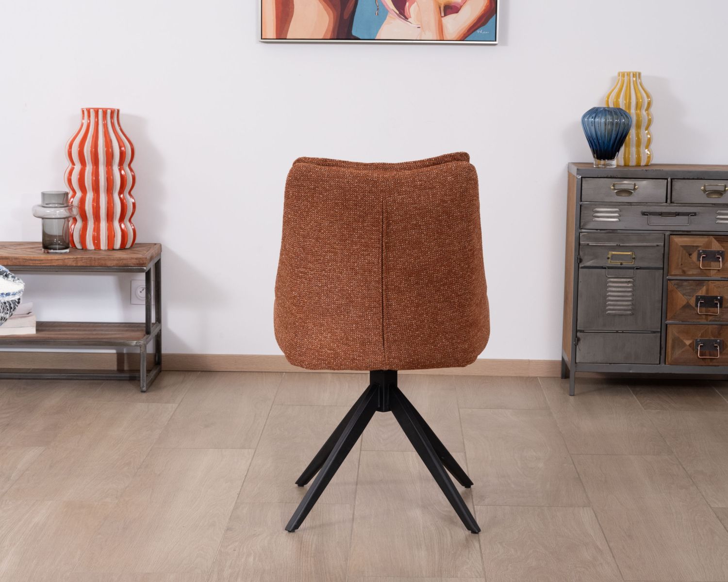 Lot de 2 chaises contemporaines en tissu terracotta "Webber" pied pivotant noir