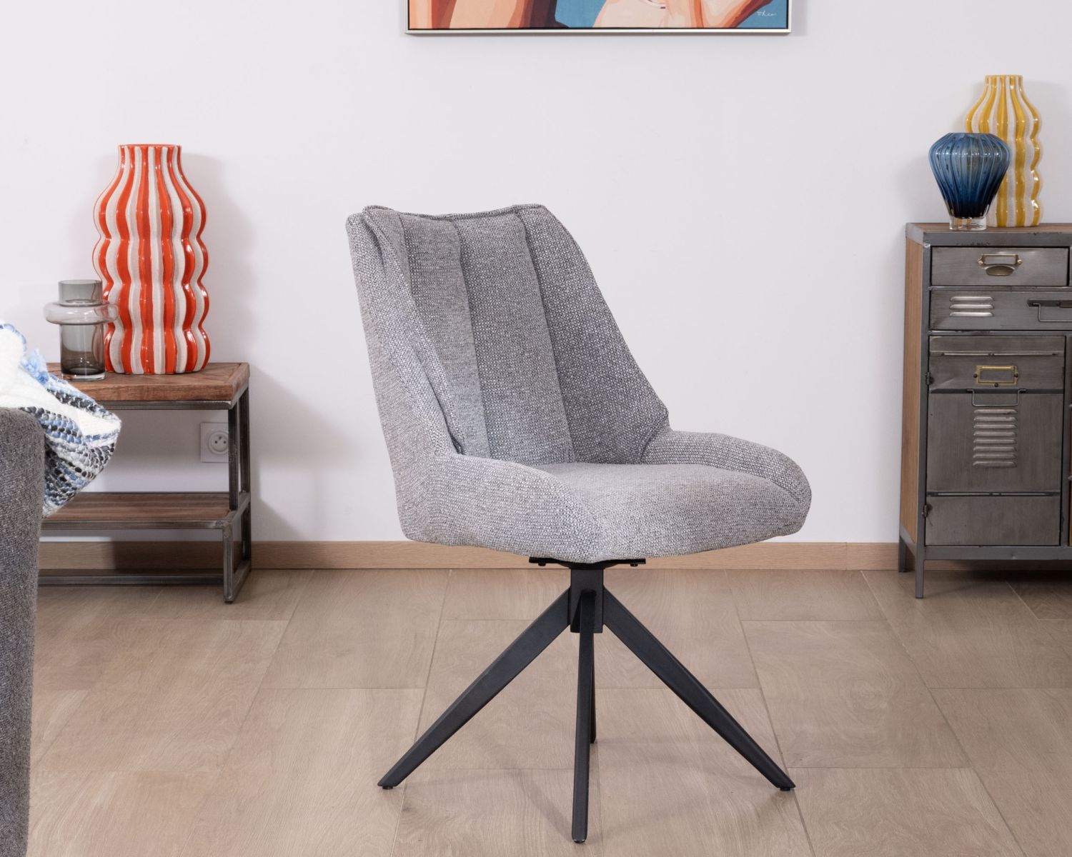 Lot de 2 chaises de repas pivotantes en tissu gris "Webber"