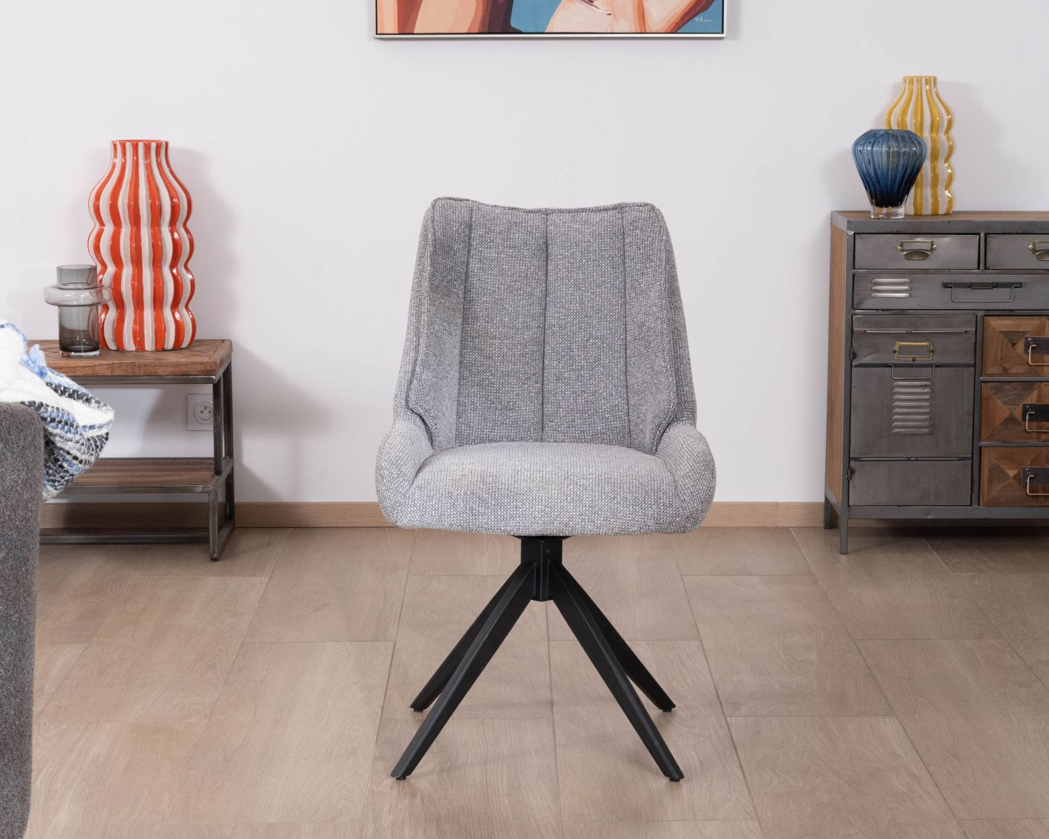 Lot de 2 chaises de repas pivotantes en tissu gris "Webber"