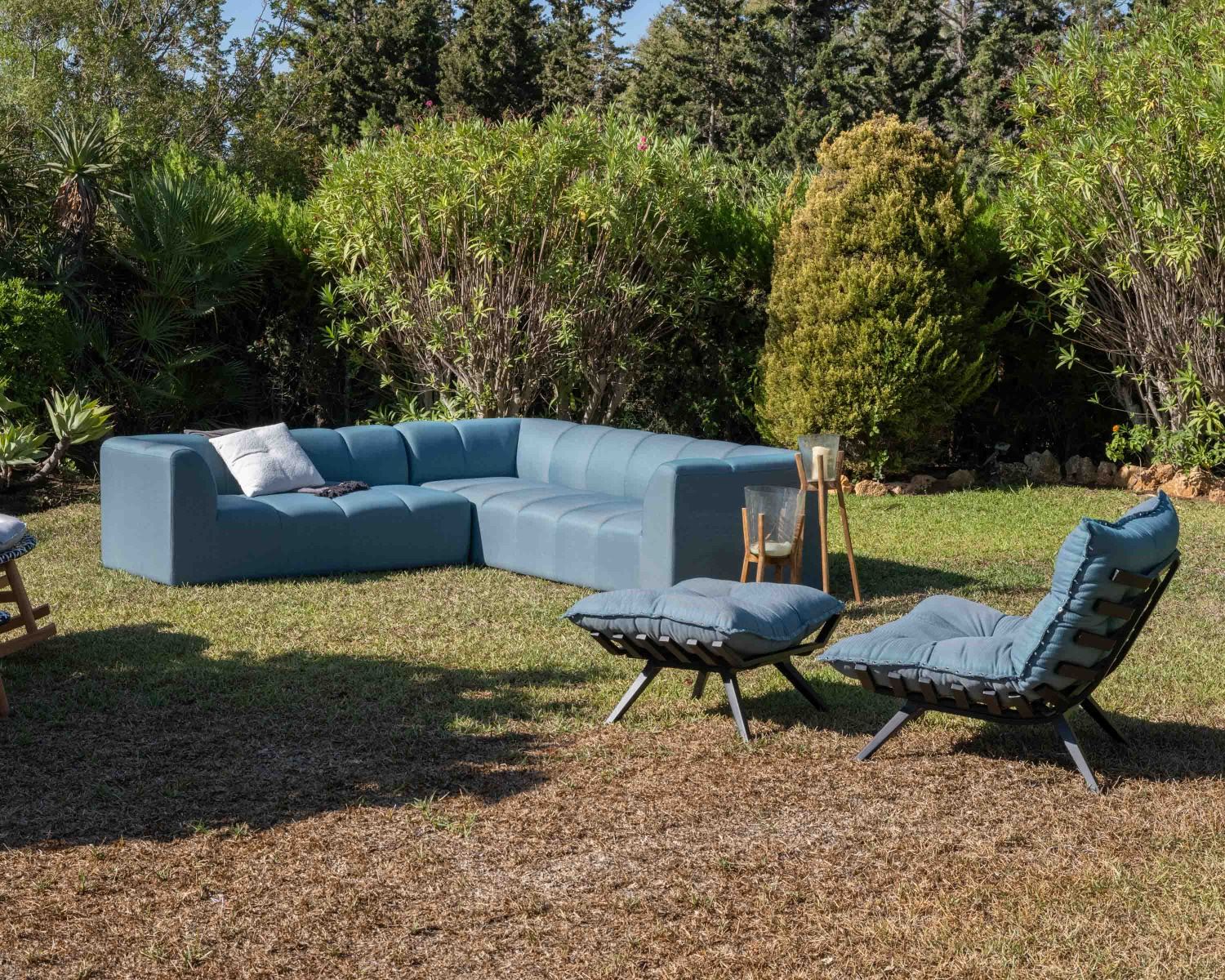 Chaise longue haut de gamme turquoise et noire avec repose-pieds modulaire "Lisca"