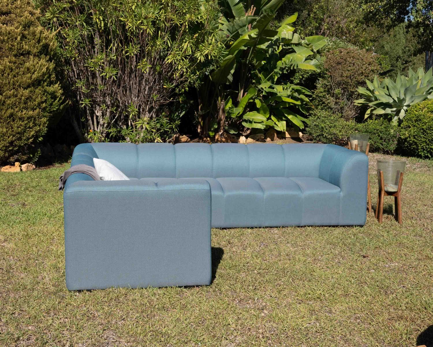 Canapé d'angle en tissu turquoise haut de gamme "Terrasse" spécial extérieur